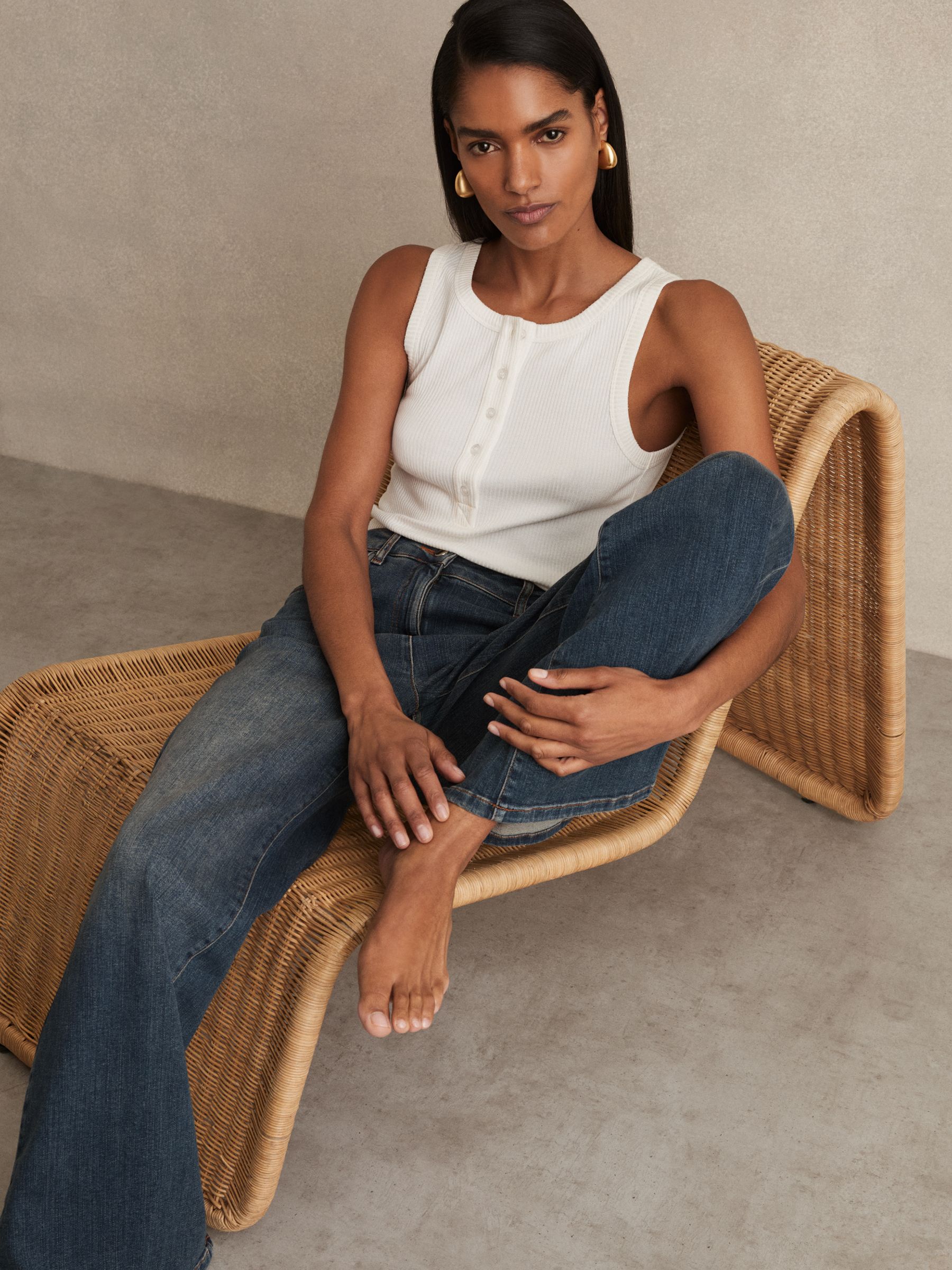 Petite Mid Rise Flared Jeans in Mid Blue - Image 1 of 7