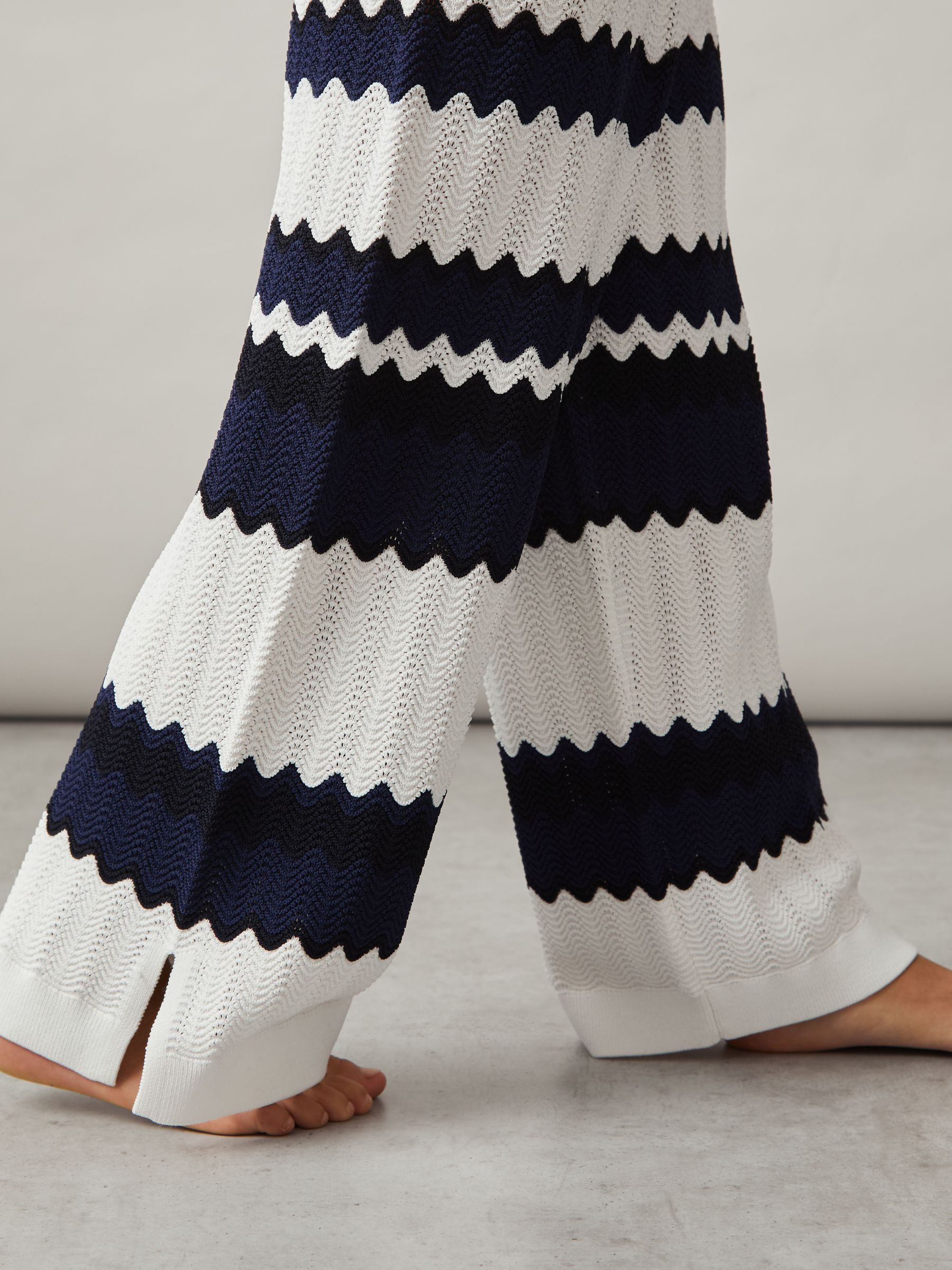 9-13 yrs Zig-Zag Pointelle-Knit Trousers in Navy - Image 4 of 5