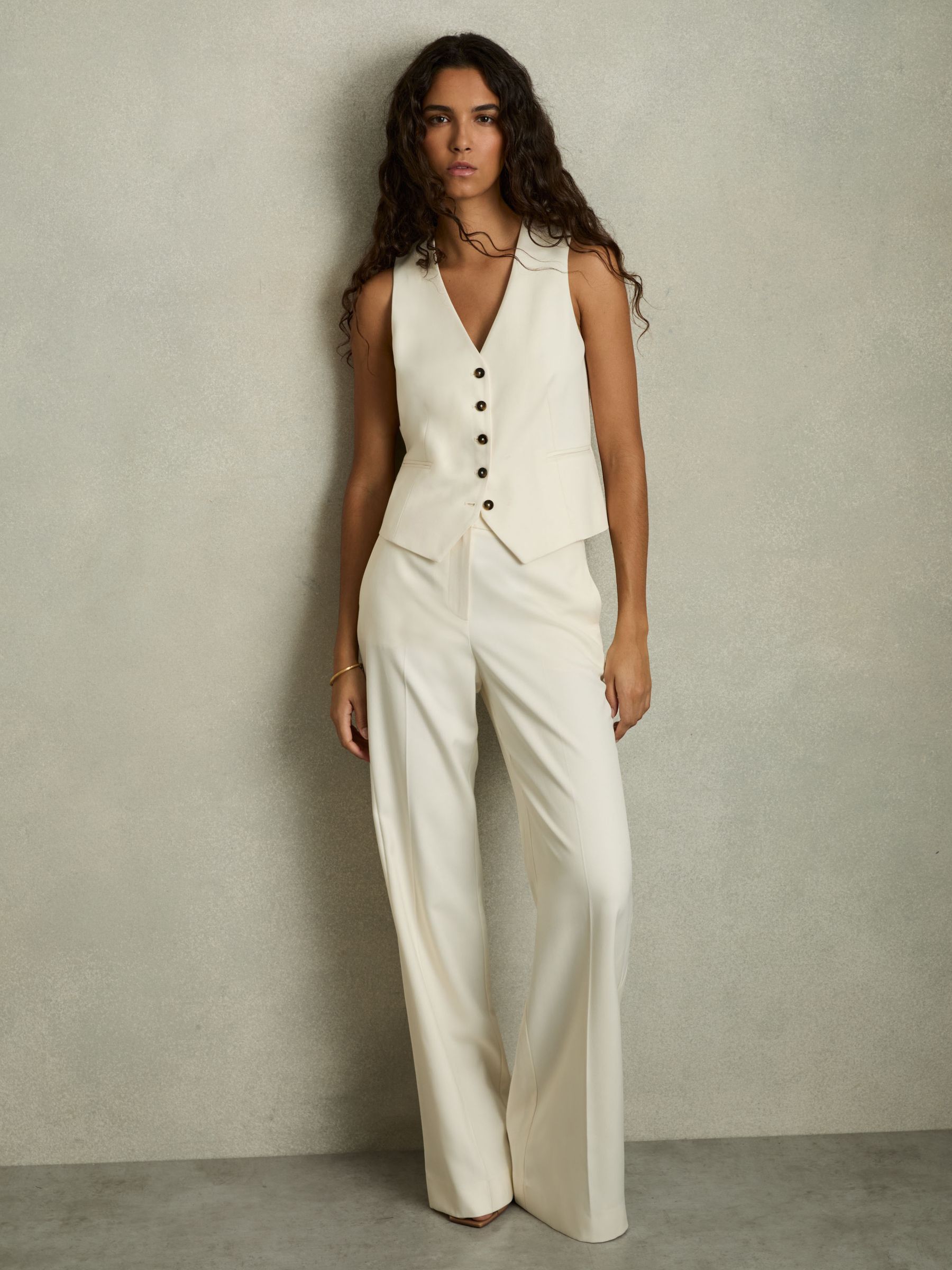 Wide-Leg Tailored Trousers in Cream - Image 1 of 6