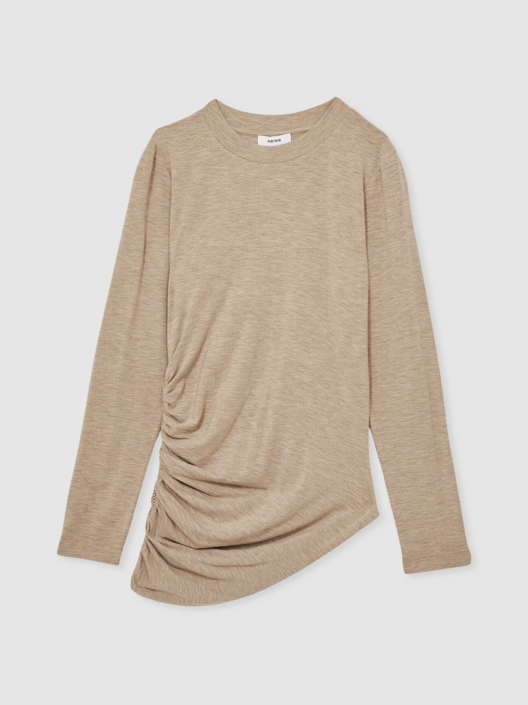 Asymmetric Ruched Top With Wool in Neutral - Image 2 of 6