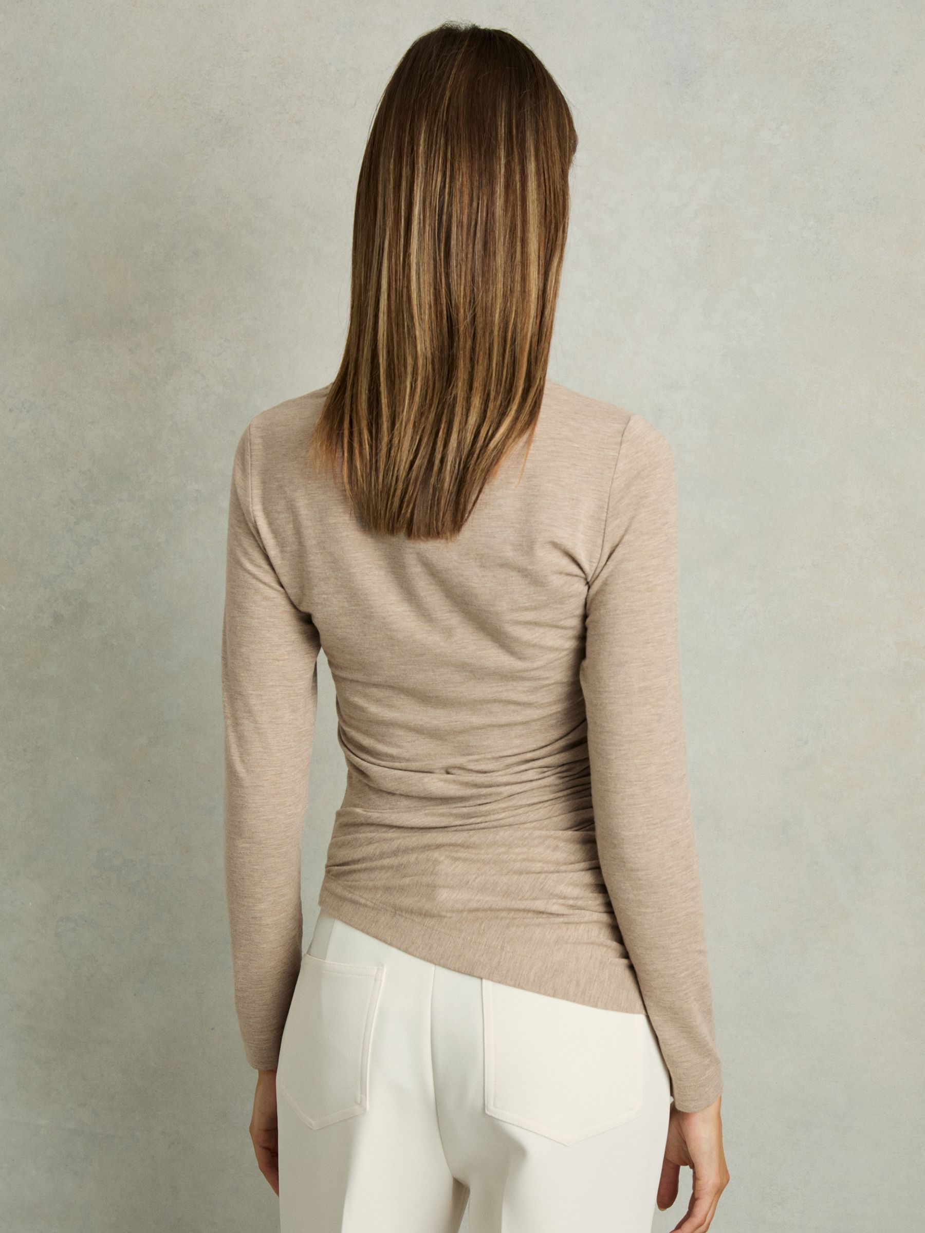 Asymmetric Ruched Top With Wool in Neutral - image 5