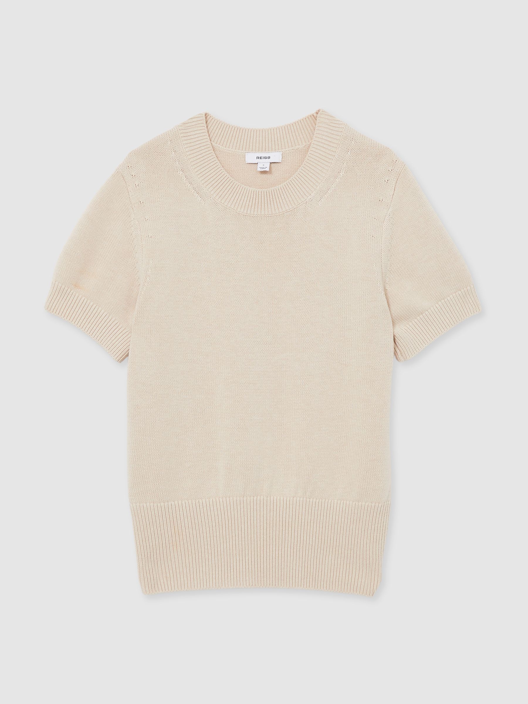 Cotton And Wool Crew-Neck Top in Neutral - Image 2 of 5