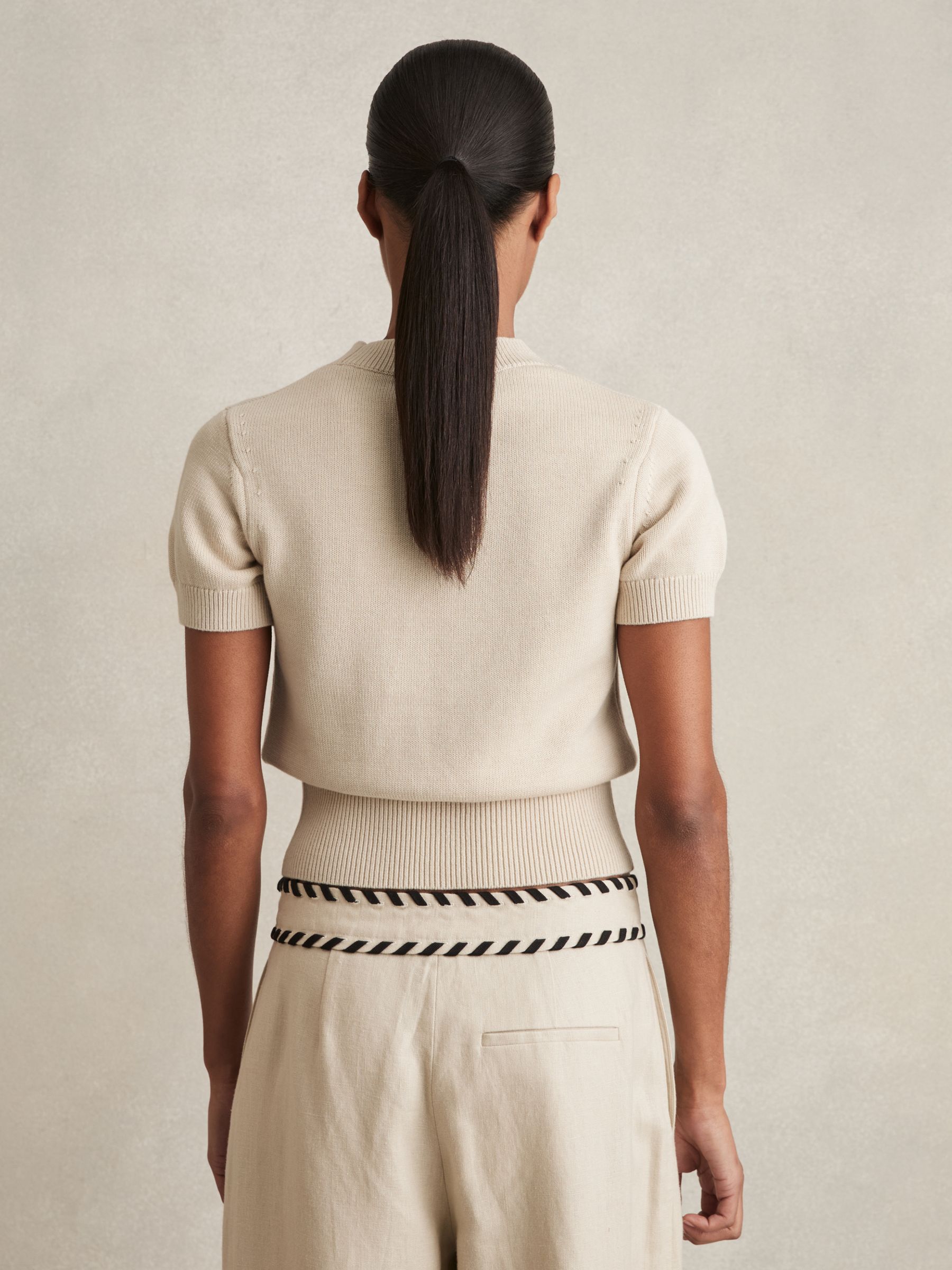 Cotton And Wool Crew-Neck Top in Neutral - Image 4 of 5