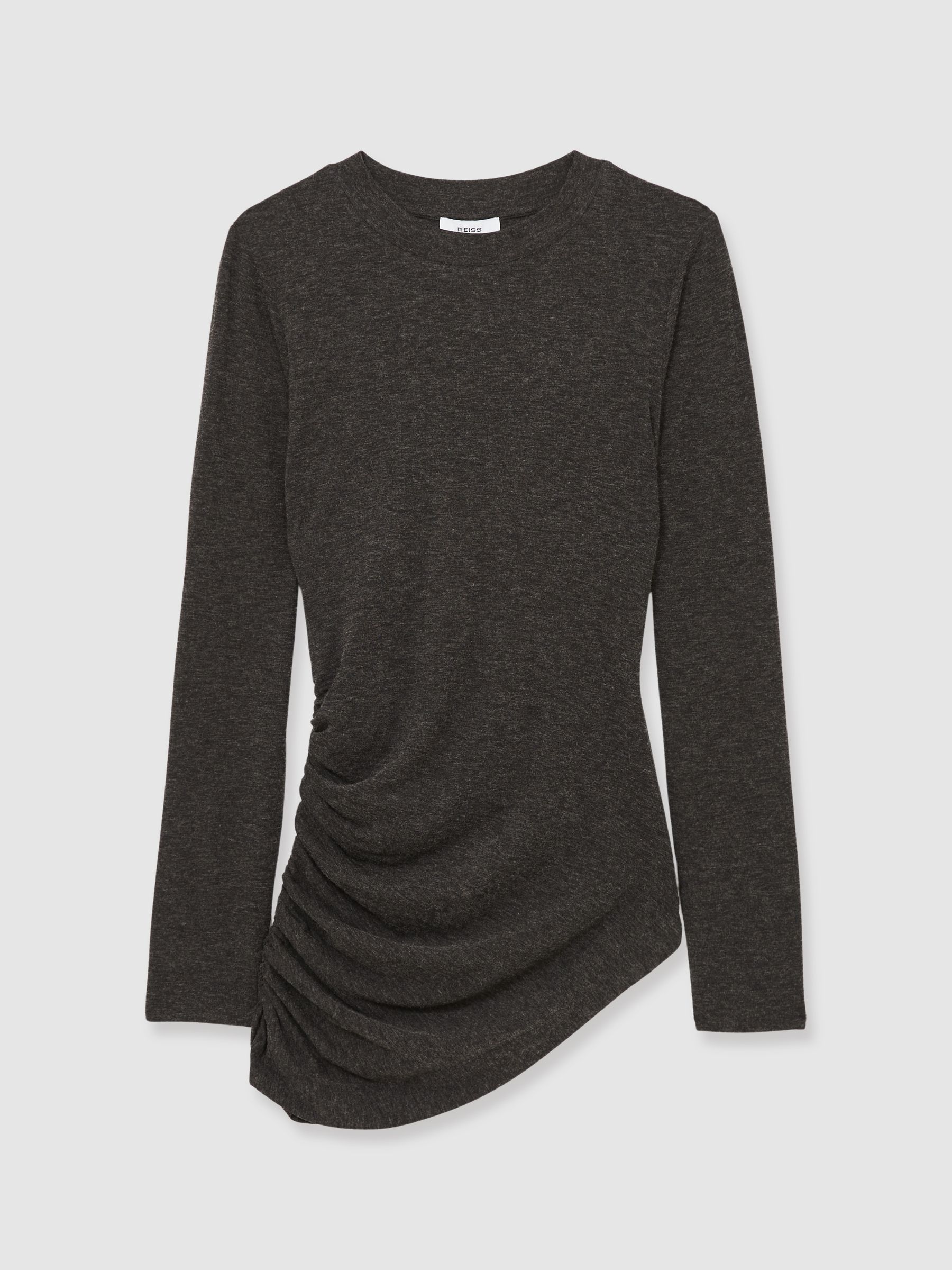 Asymmetric Ruched Top With Wool in Charcoal - Image 2 of 7