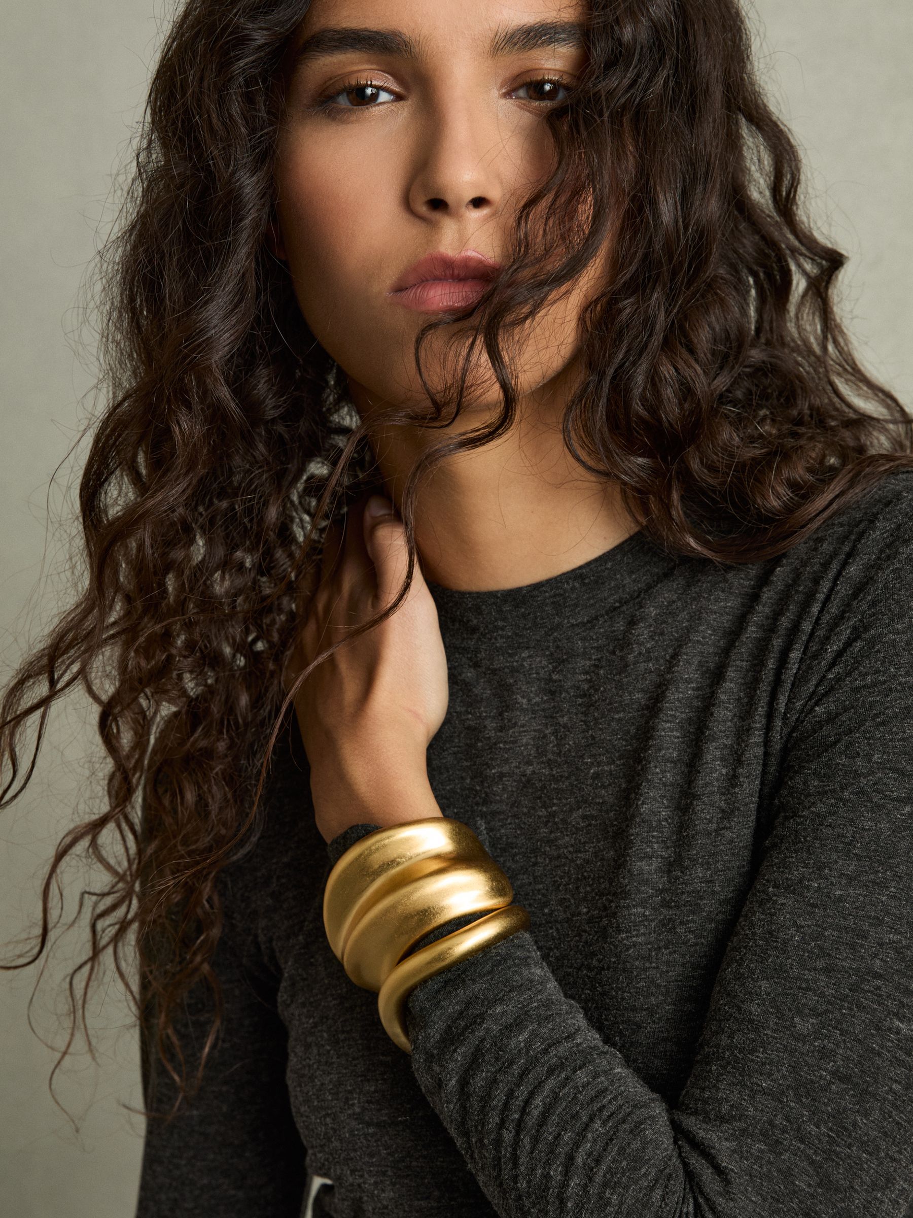 Asymmetric Ruched Top With Wool in Charcoal - Image 4 of 7