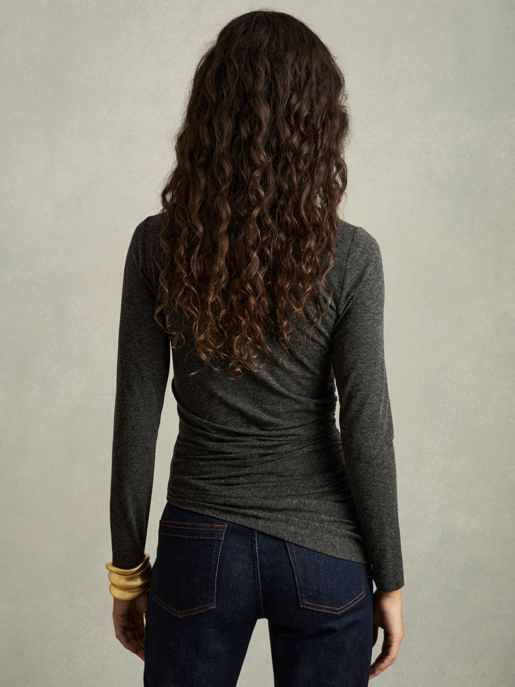 Asymmetric Ruched Top With Wool in Charcoal - Image 5 of 7