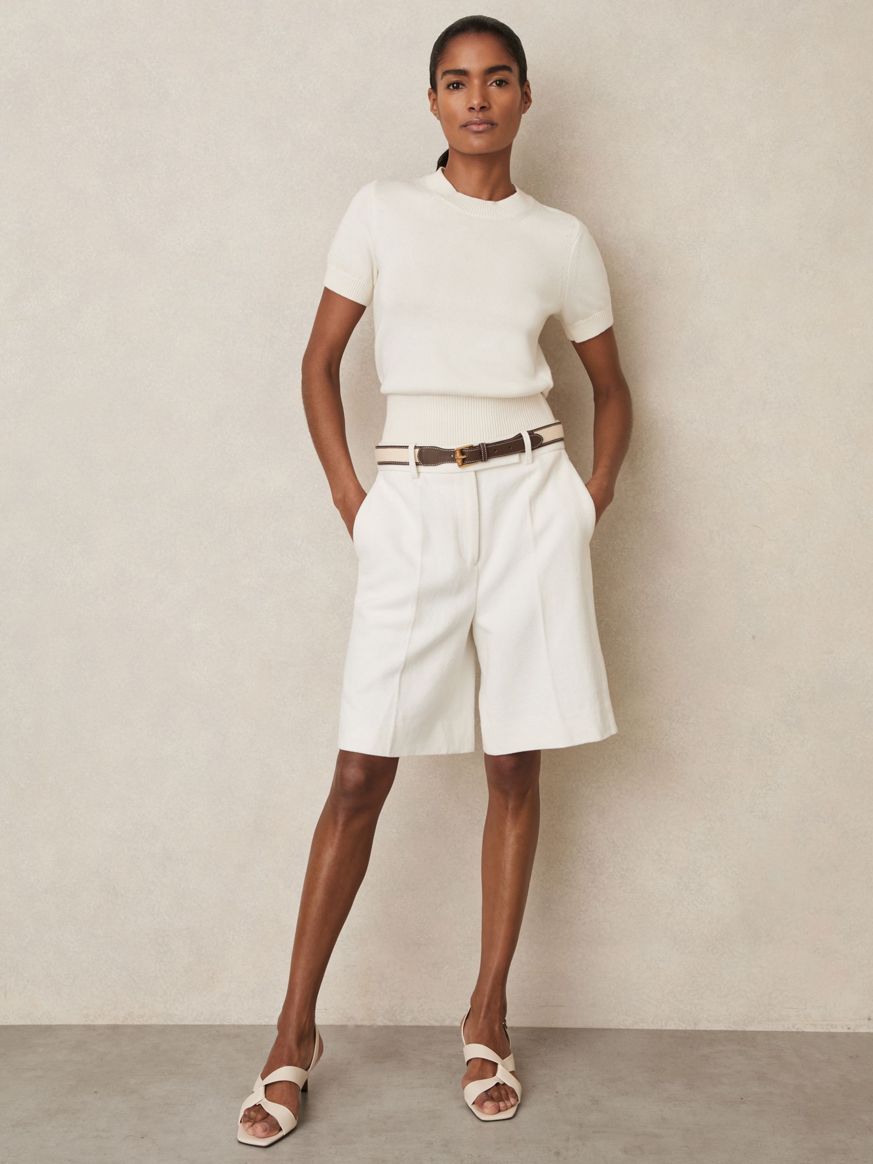 Cotton And Wool Crew-Neck Top in Ivory - Image 3 of 5