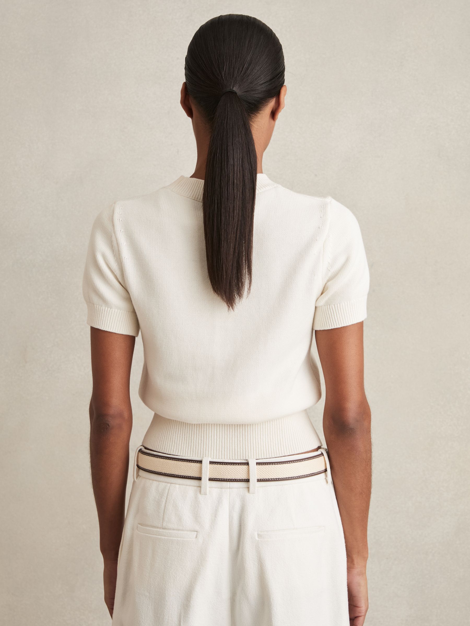 Cotton And Wool Crew-Neck Top in Ivory - Image 4 of 5