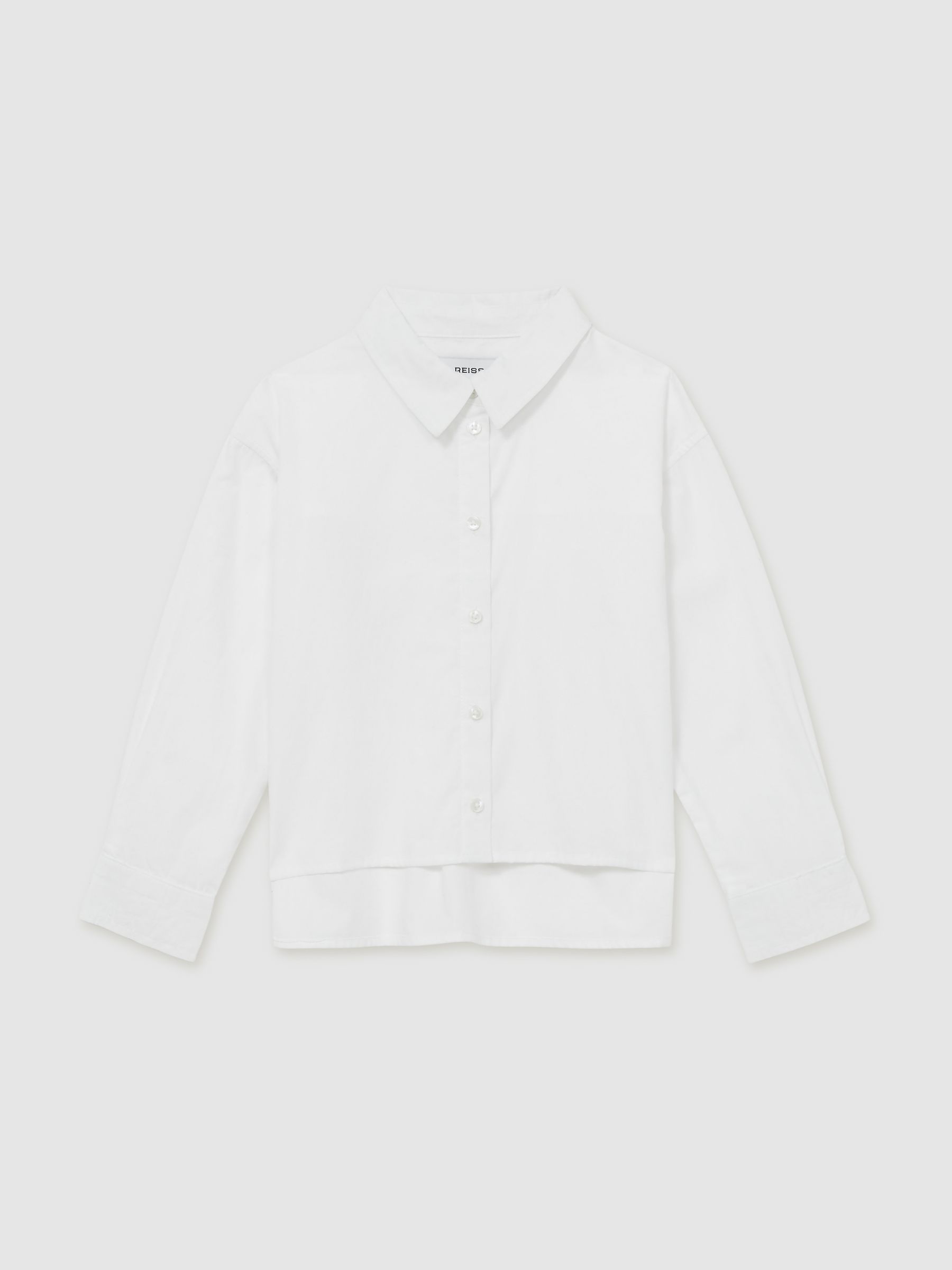 9-13 yrs Cotton-Poplin Button-Down Shirt in White - Image 2 of 4