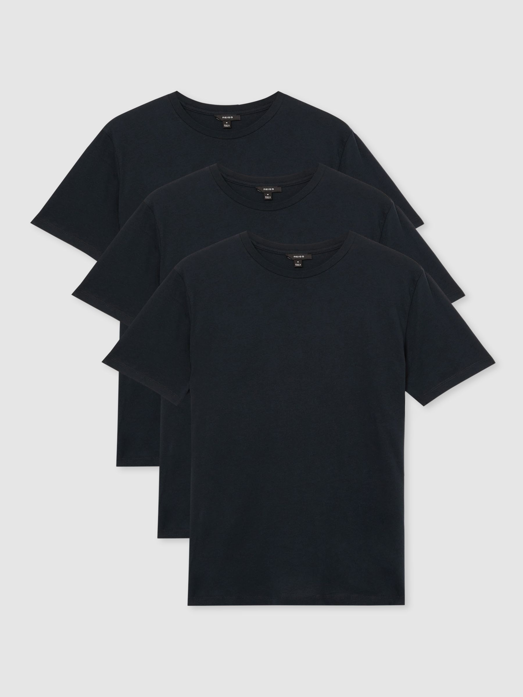 Cotton-Jersey Crew-Neck T-shirts 3 Pack in Navy - Image 1 of 6