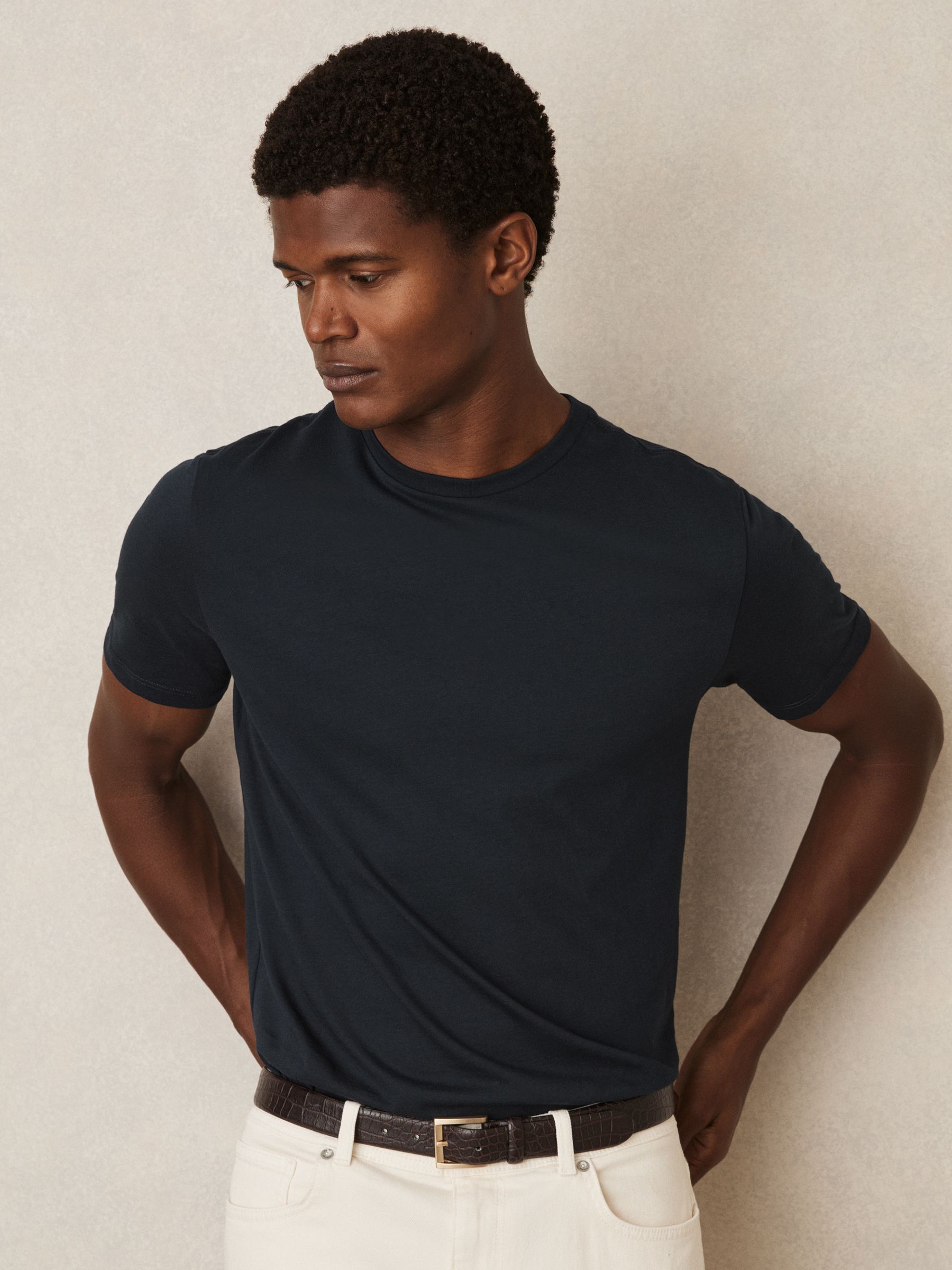 Cotton-Jersey Crew-Neck T-shirts 3 Pack in Navy - Image 2 of 6