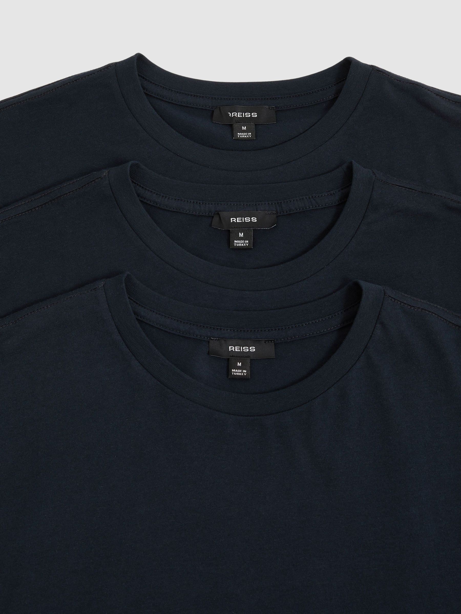 Cotton Crew-Neck Tailored-Fit T-Shirts 3-Pack in Navy - Image 8 of 9