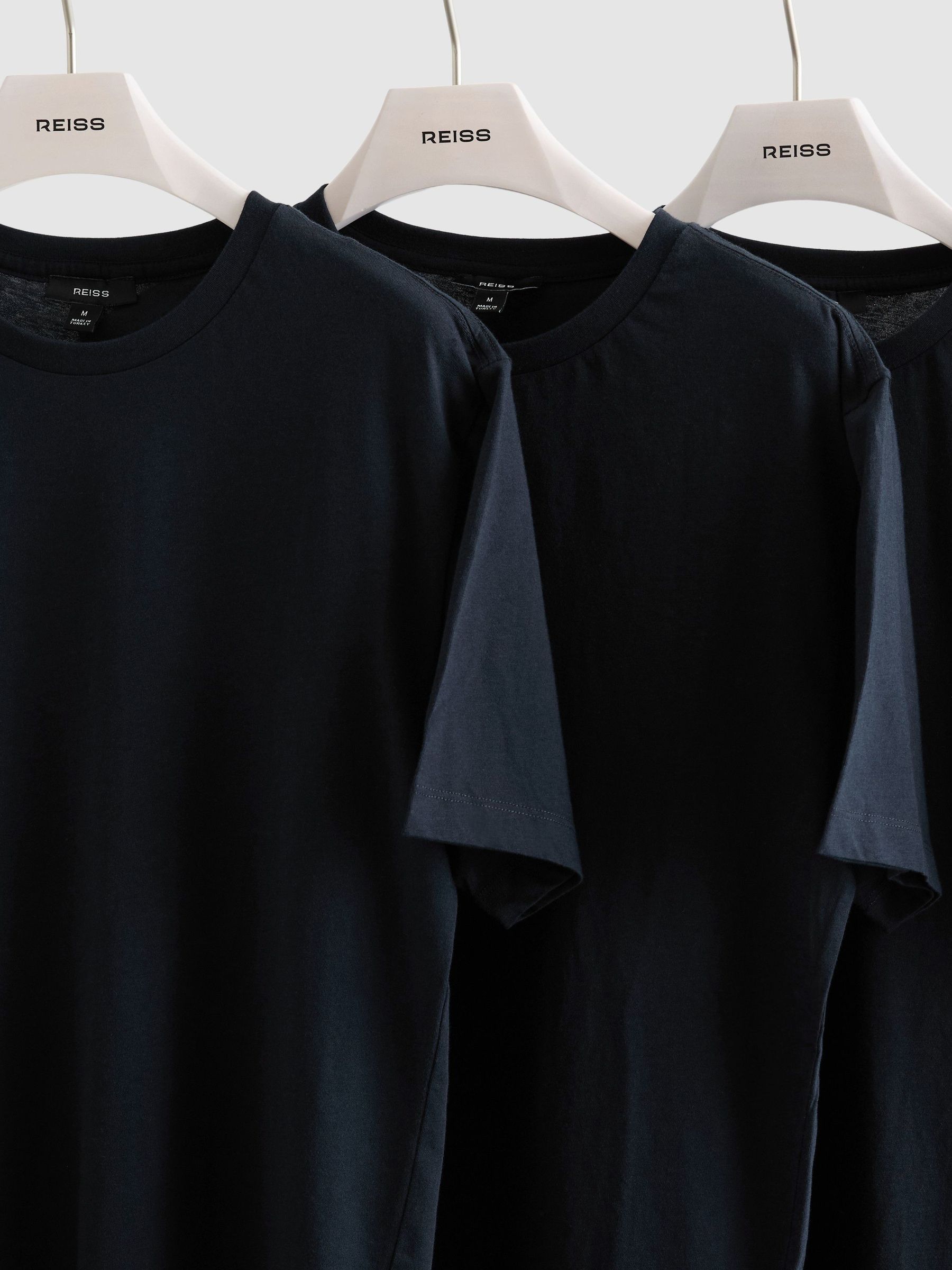 Cotton Crew-Neck Tailored-Fit T-Shirts 3-Pack in Navy - Image 9 of 9