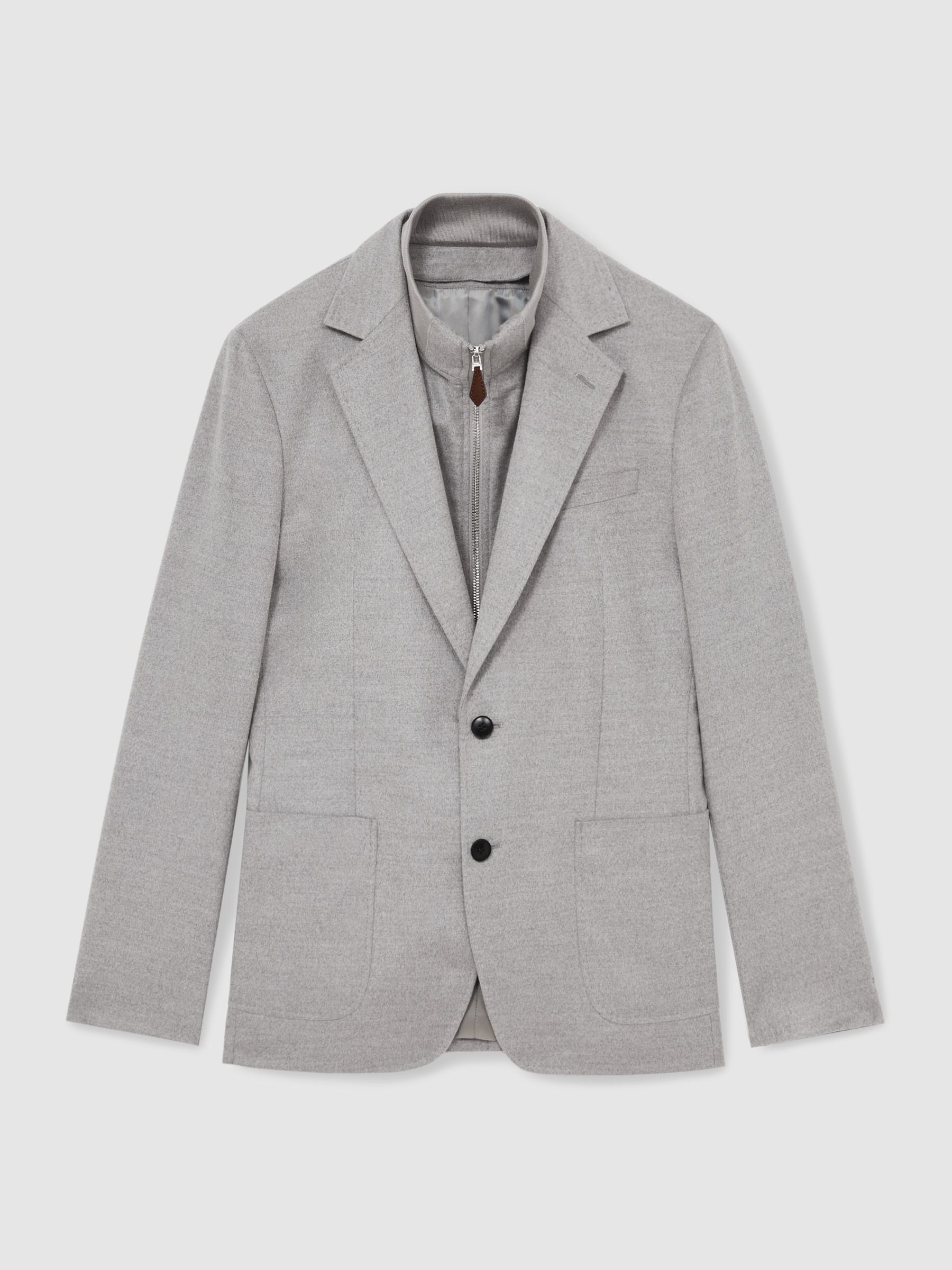 Regular-Fit Single-Breasted Blazer With Gilet Insert in Grey - Image 2 of 9
