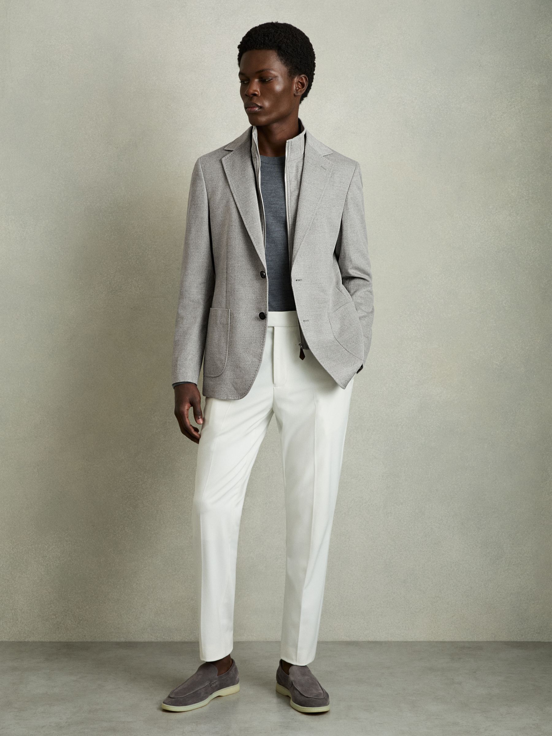 Regular-Fit Single-Breasted Blazer With Gilet Insert in Grey - Image 3 of 9