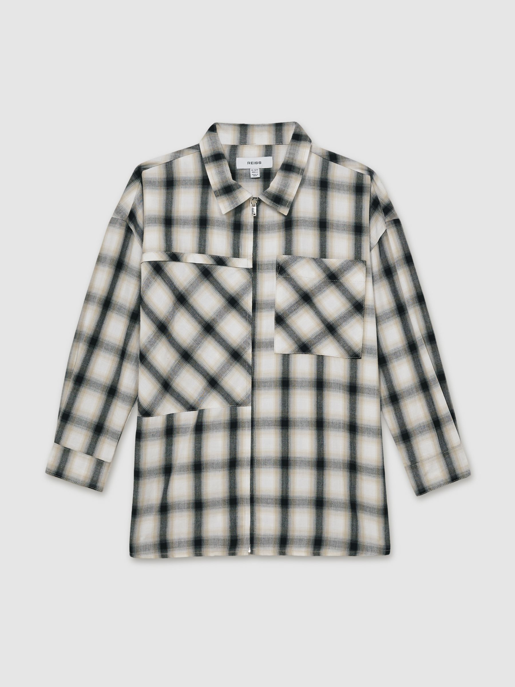 9-13 yrs Cotton Oversized Check Shirt in Grey - Image 2 of 4