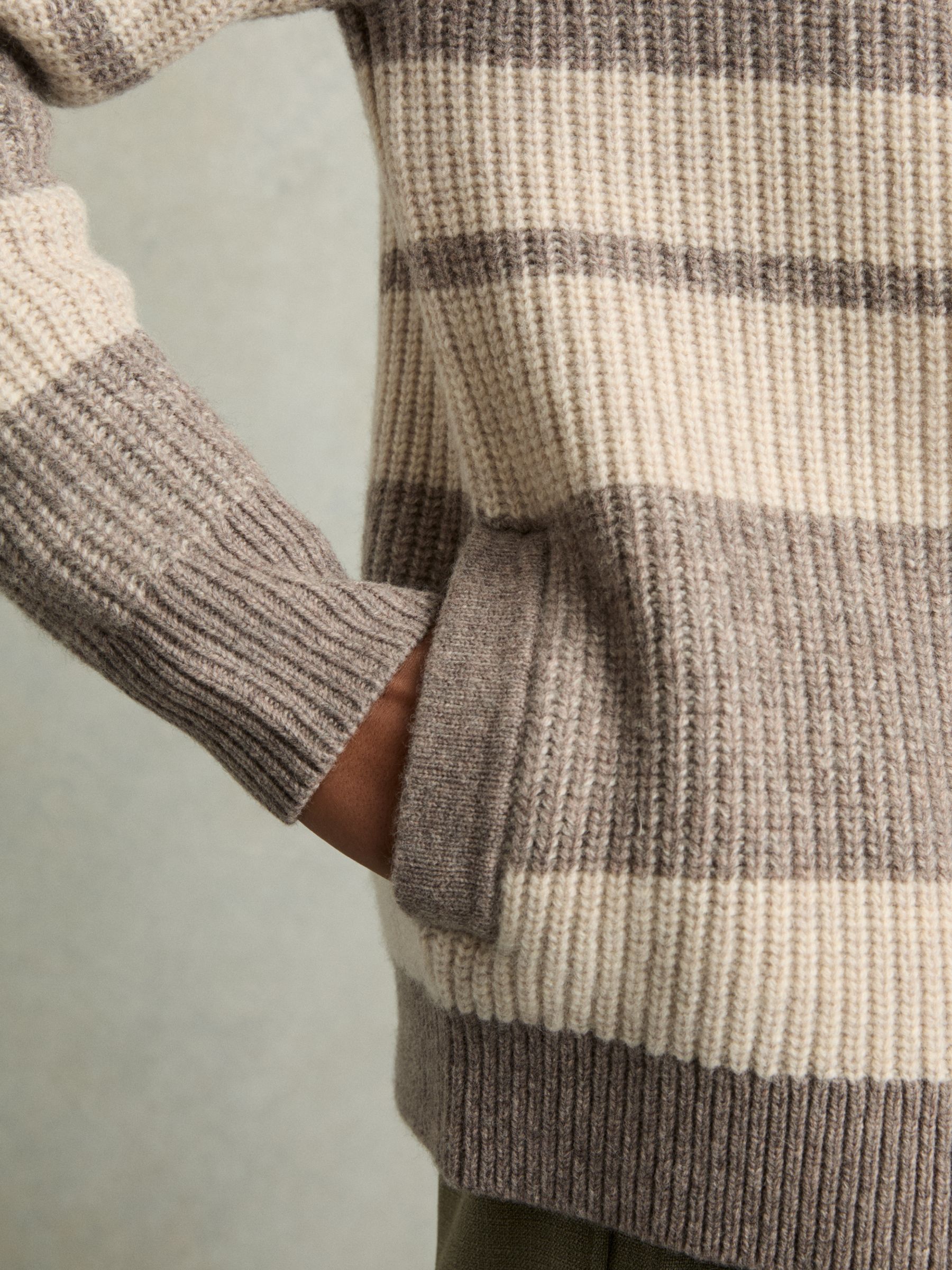 Wool Stripe Zip-Through Cardigan in Neutral/Brown - Image 4 of 7
