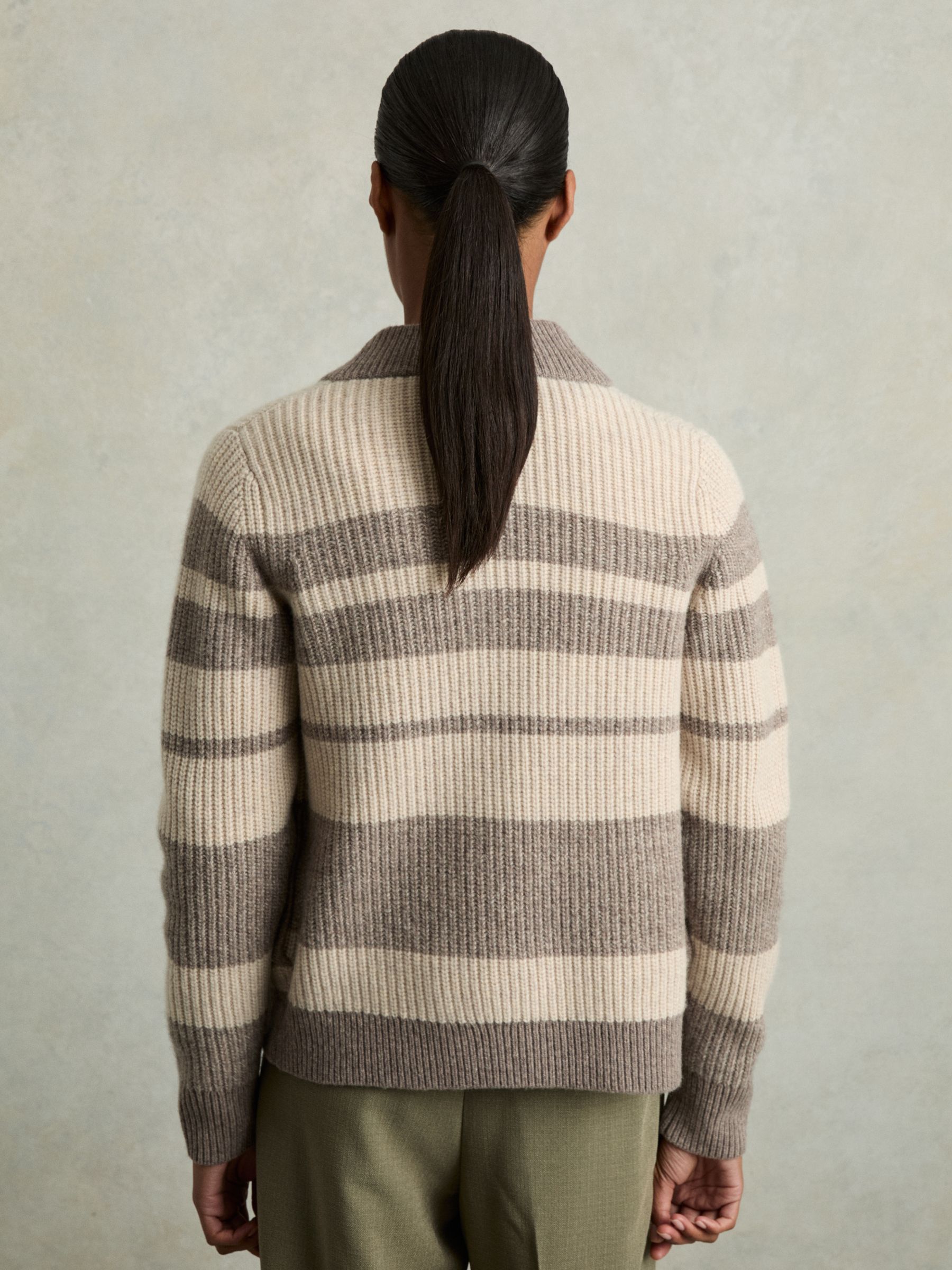 Wool Stripe Zip-Through Cardigan in Neutral/Brown - Image 5 of 7