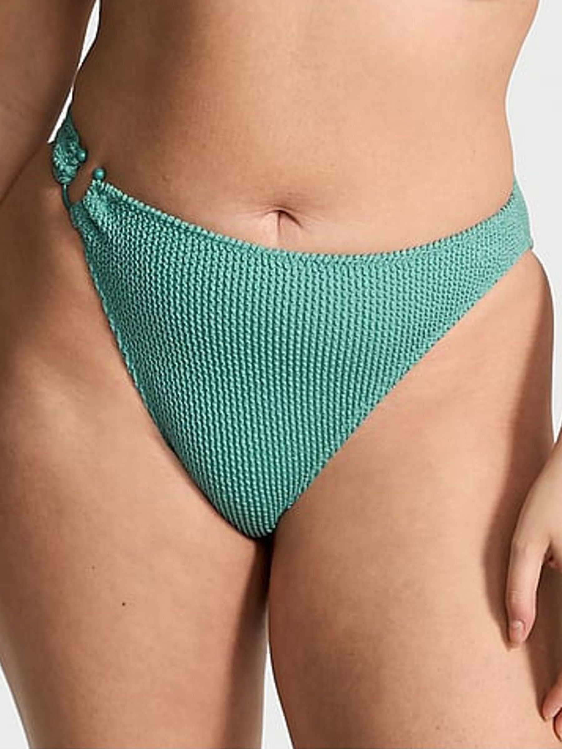 Gentle Green High Leg Crinkle U-Ring Bikini Bottoms - Image 1 of 3