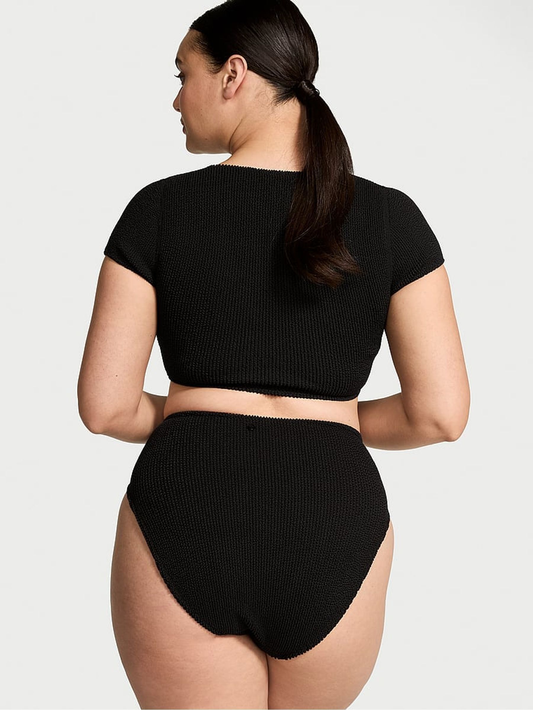 Black High Waisted Crinkle Bikini Bottoms - Image 2 of 4