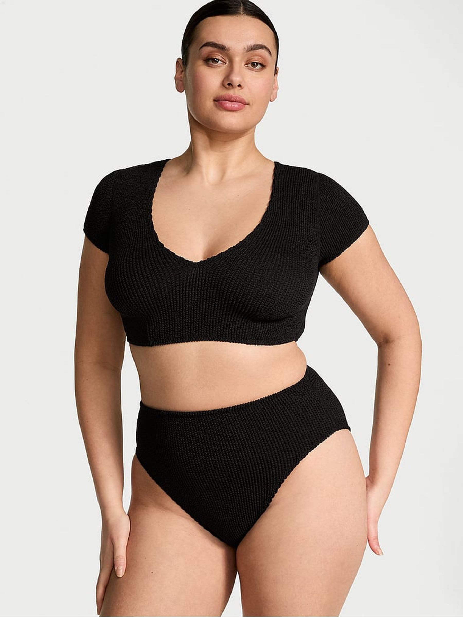 Black High Waisted Crinkle Bikini Bottoms - Image 3 of 4