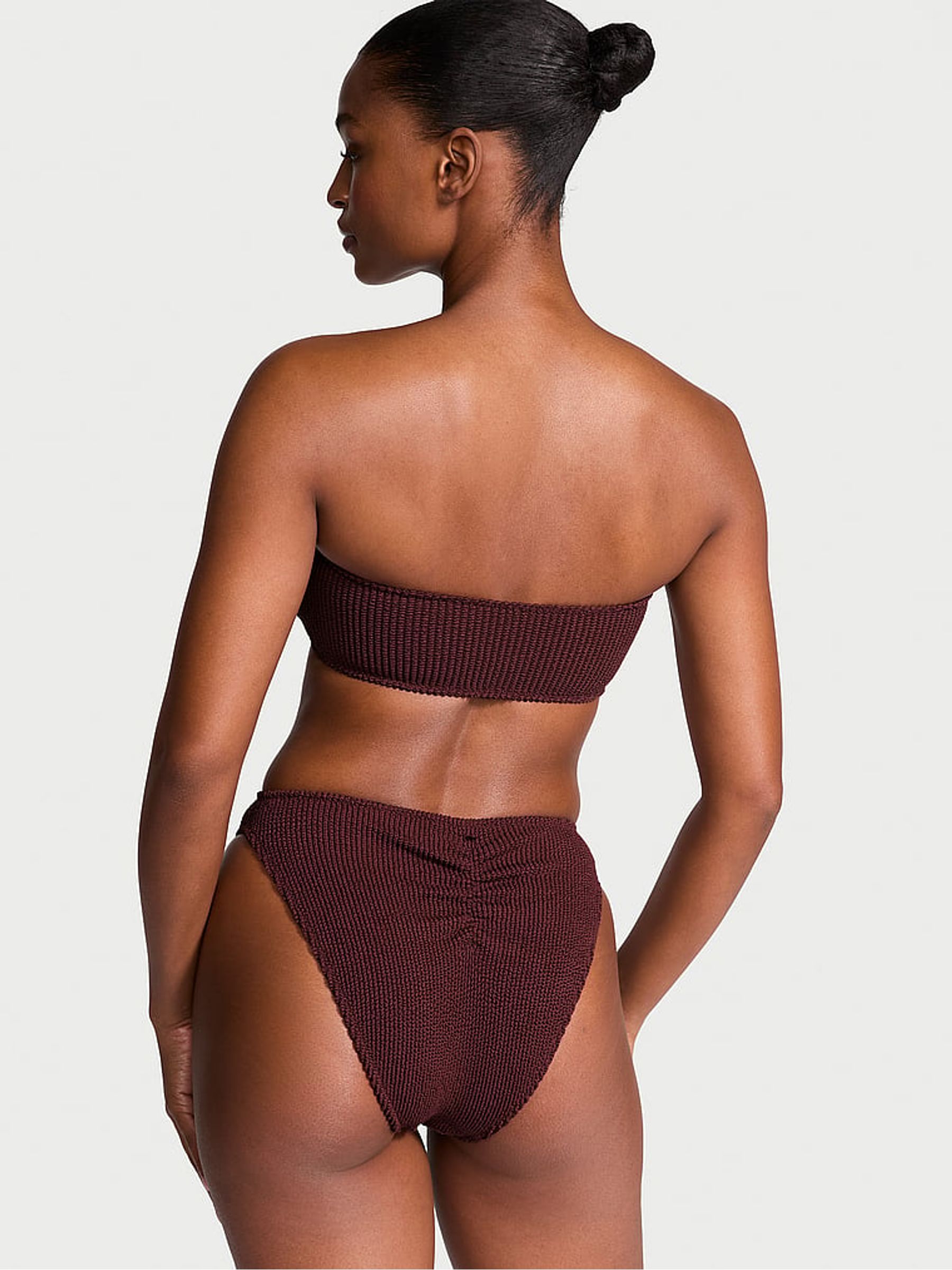 Burgundy Brown High Leg Crinkle U-Ring Bikini Bottoms - Image 2 of 3