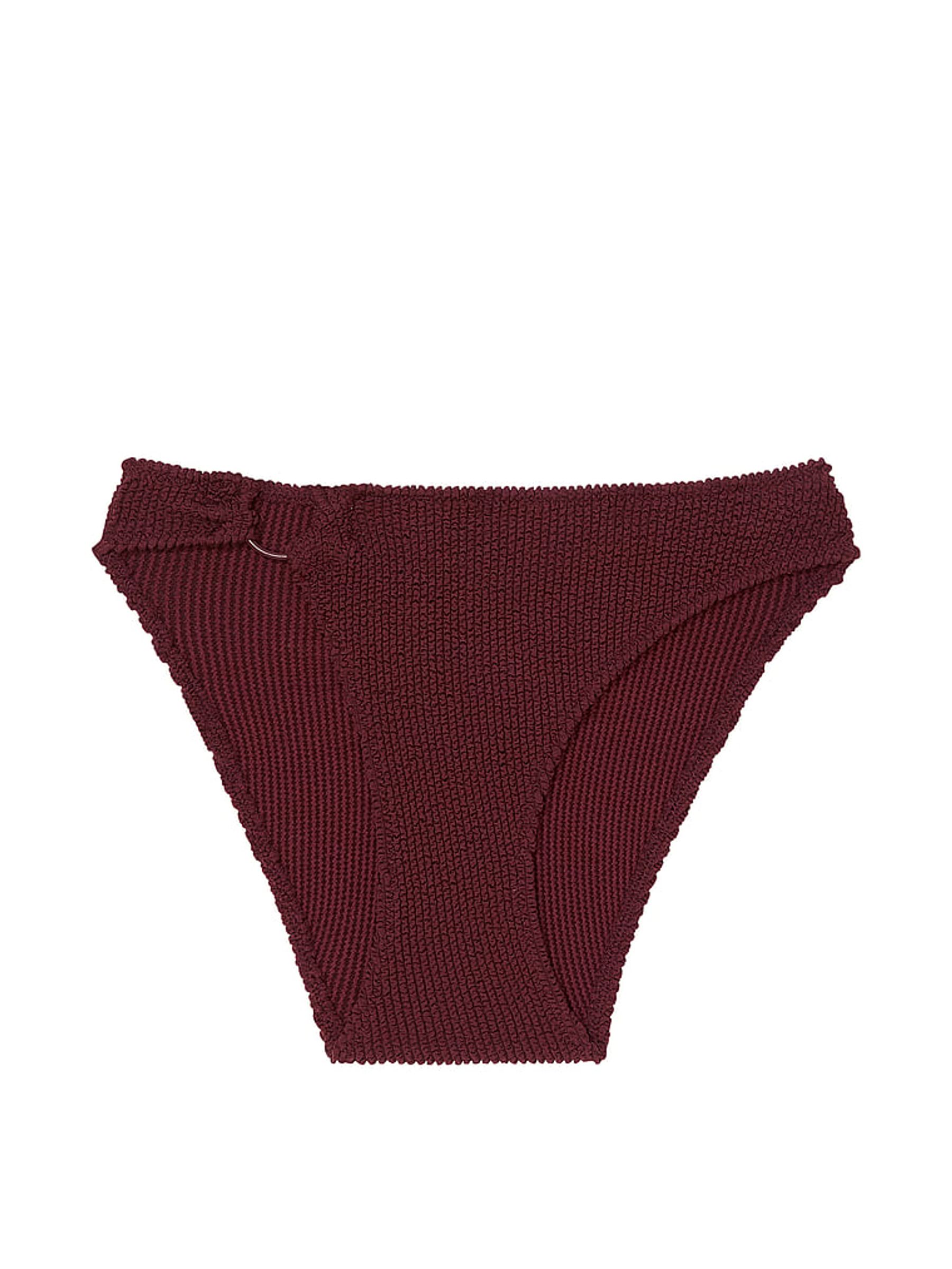 Burgundy Brown High Leg Crinkle U-Ring Bikini Bottoms - Image 4 of 4