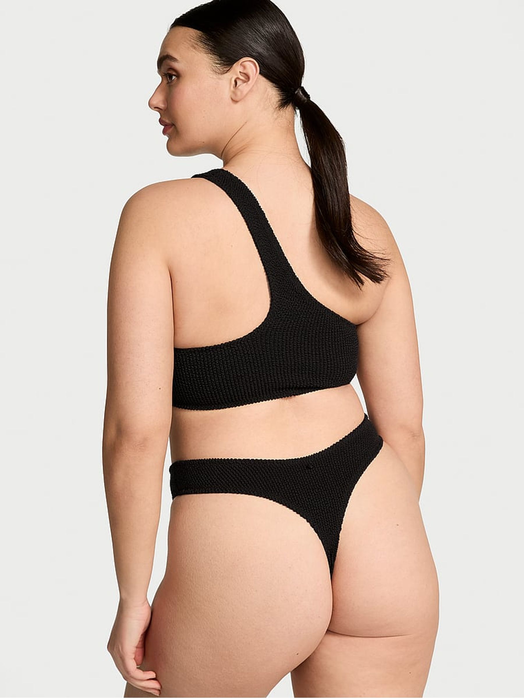 Black One Shoulder Crinkle Bikini Top - Image 2 of 4