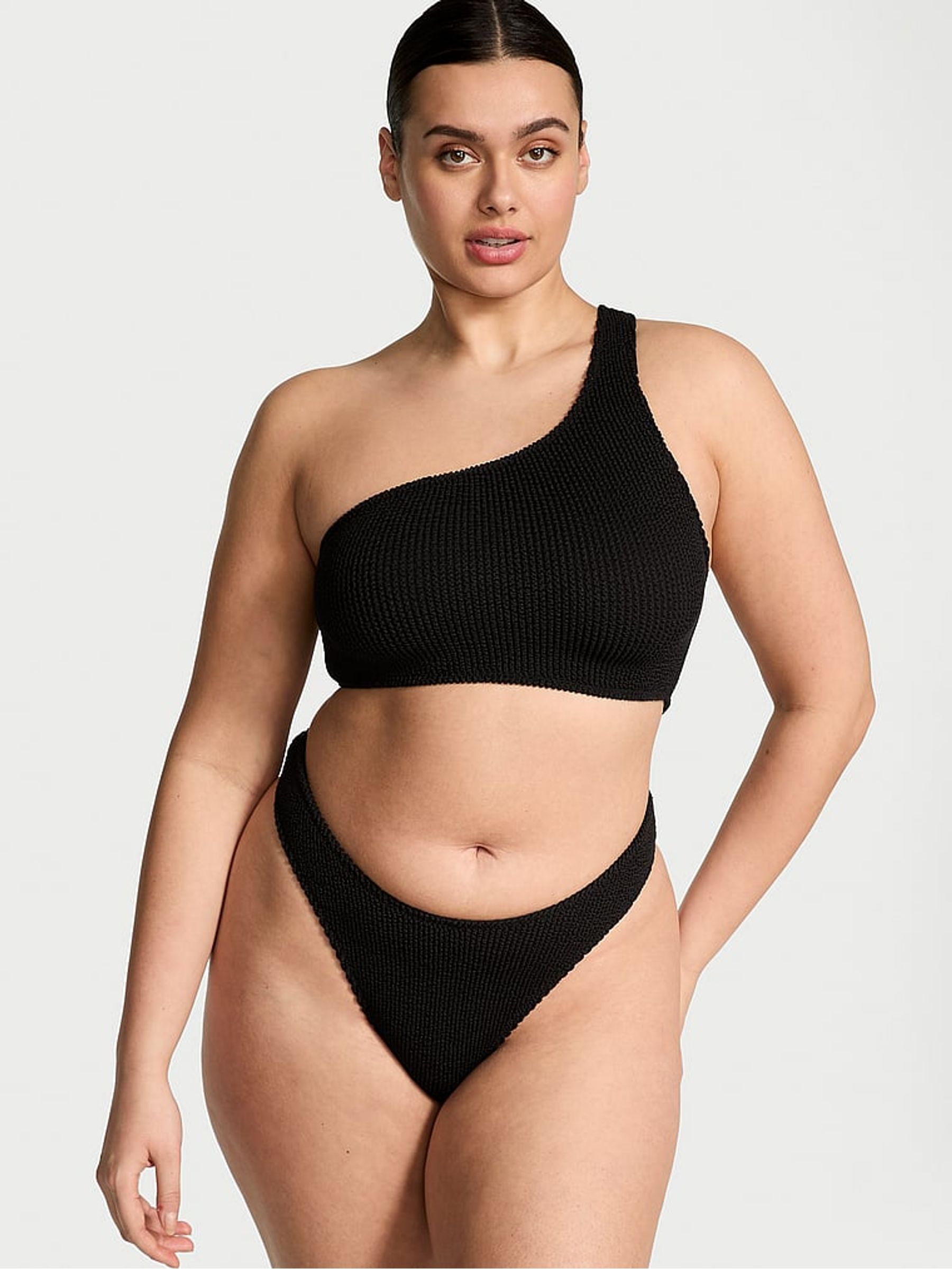 Black One Shoulder Crinkle Bikini Top - Image 3 of 4