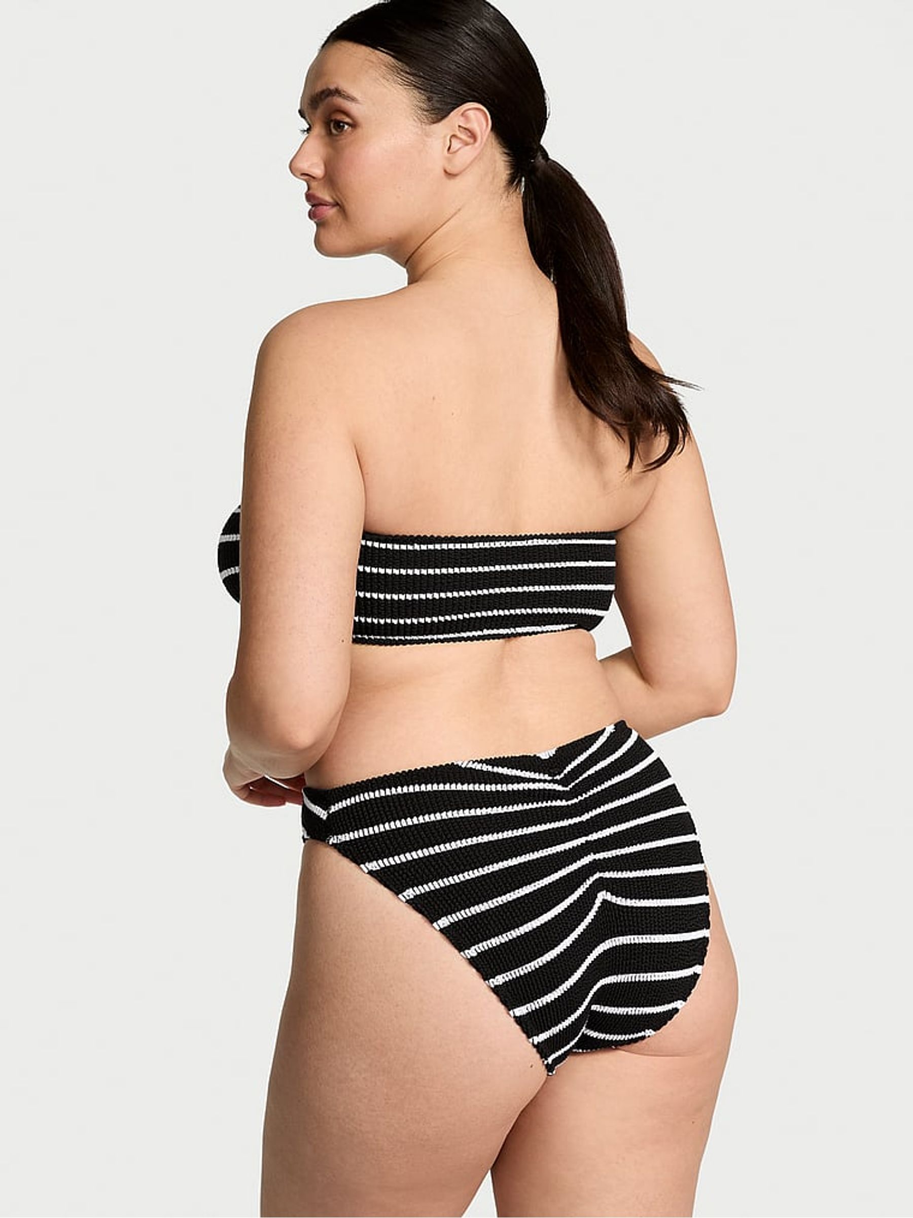 Black And White Stripe High Leg Crinkle U-Ring Bikini Bottoms - Image 2 of 3