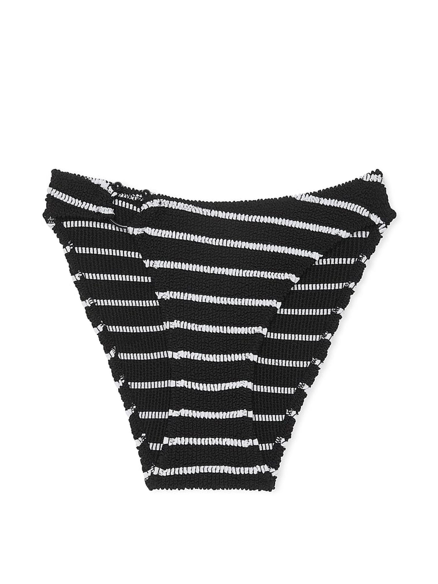 Black And White Stripe High Leg Crinkle U-Ring Bikini Bottoms - Image 4 of 4