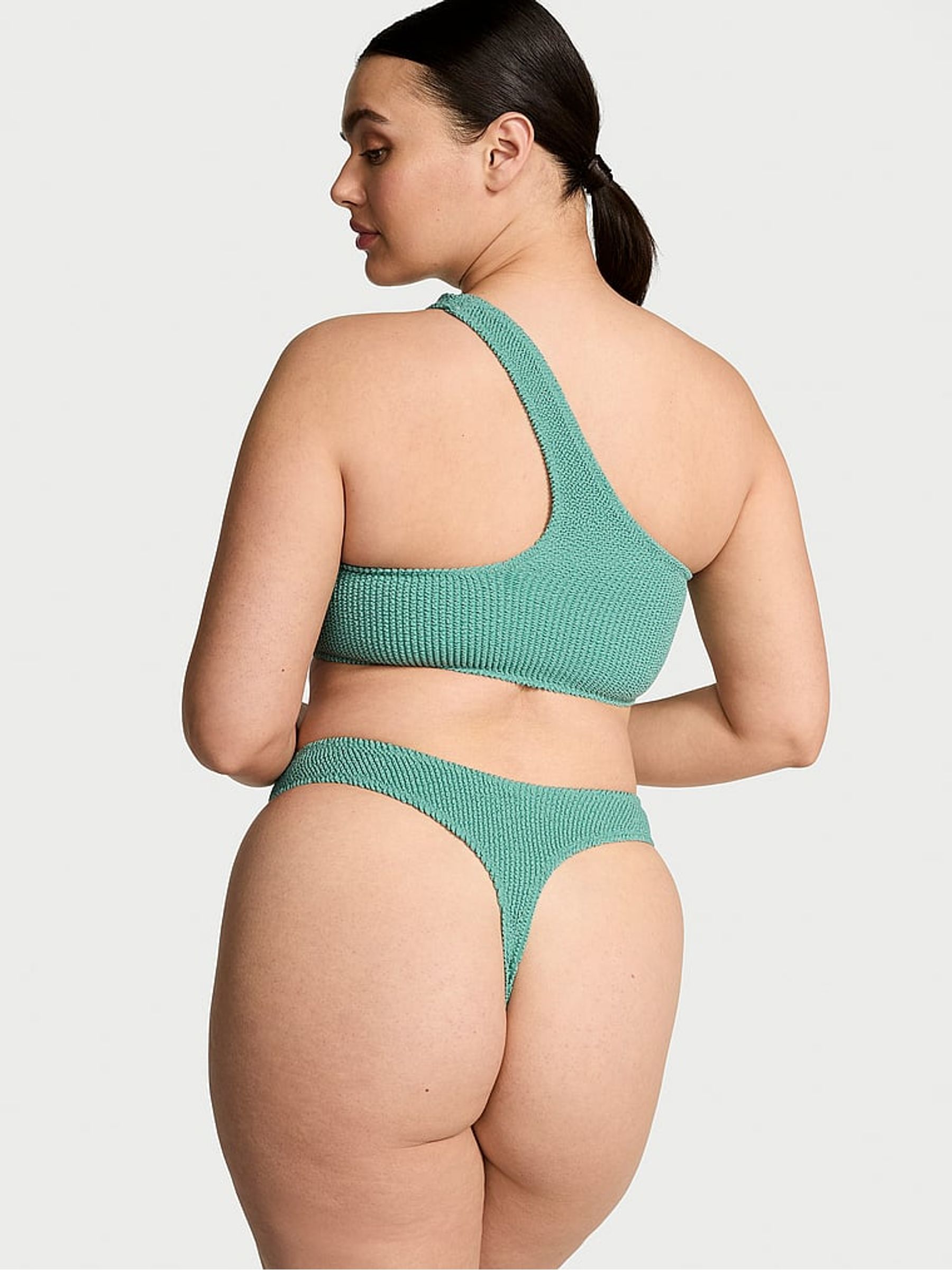 Gentle Green One Shoulder Crinkle Bikini Top - Image 2 of 4