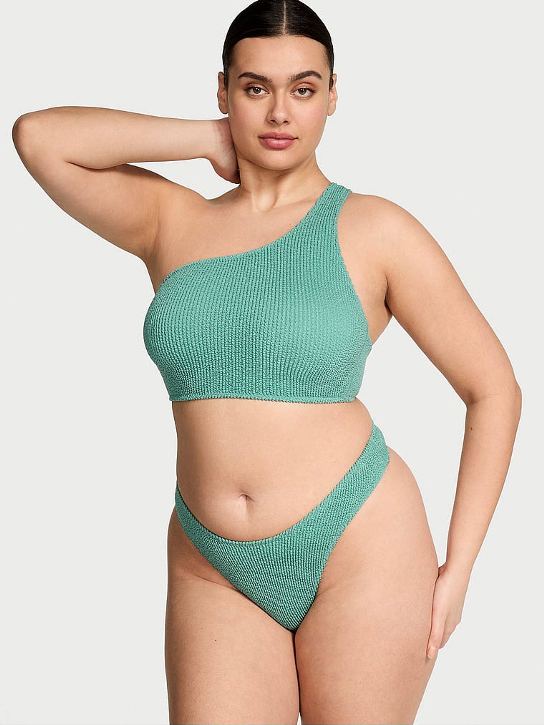 Gentle Green One Shoulder Crinkle Bikini Top - Image 3 of 4
