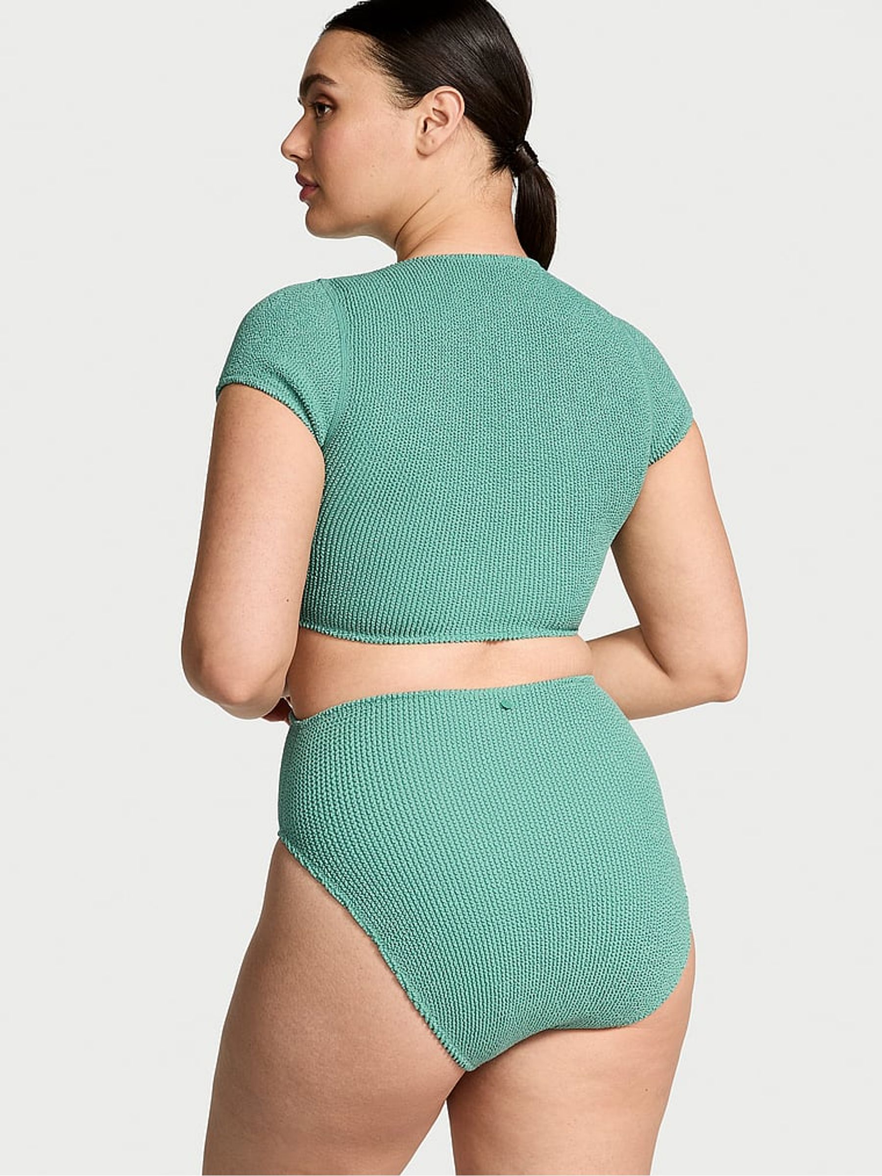 Gentle Green High Waisted Crinkle Bikini Bottoms - Image 2 of 4