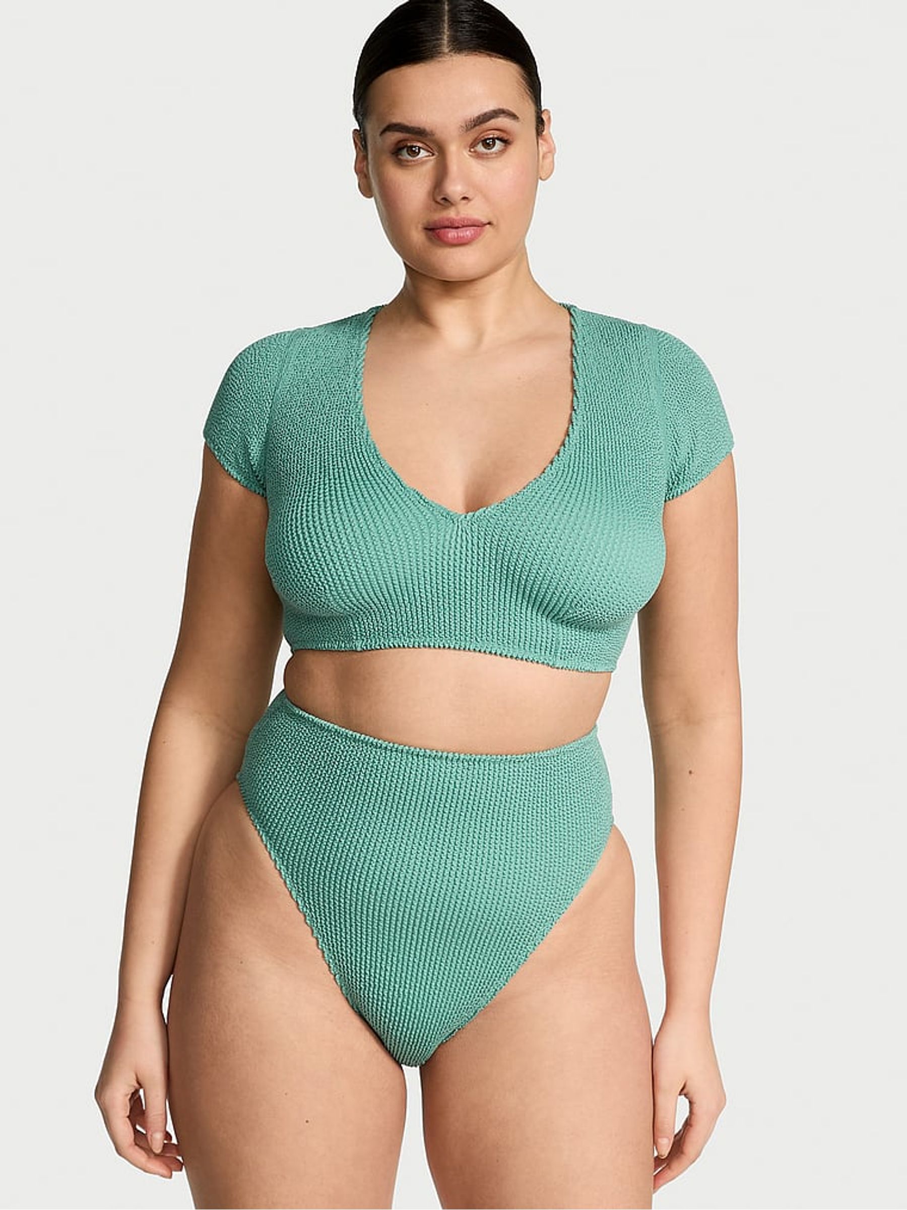 Gentle Green High Waisted Crinkle Bikini Bottoms - Image 3 of 4