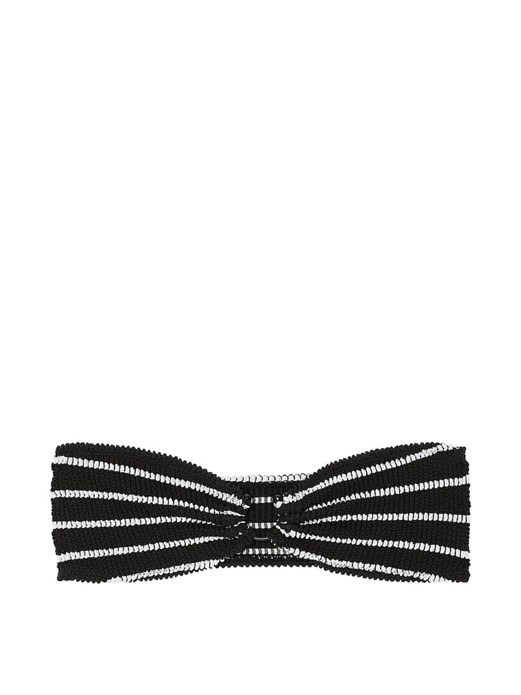 Black And White Stripe Strapless Crinkle U-Ring Bandeau Bikini Top - Image 4 of 4