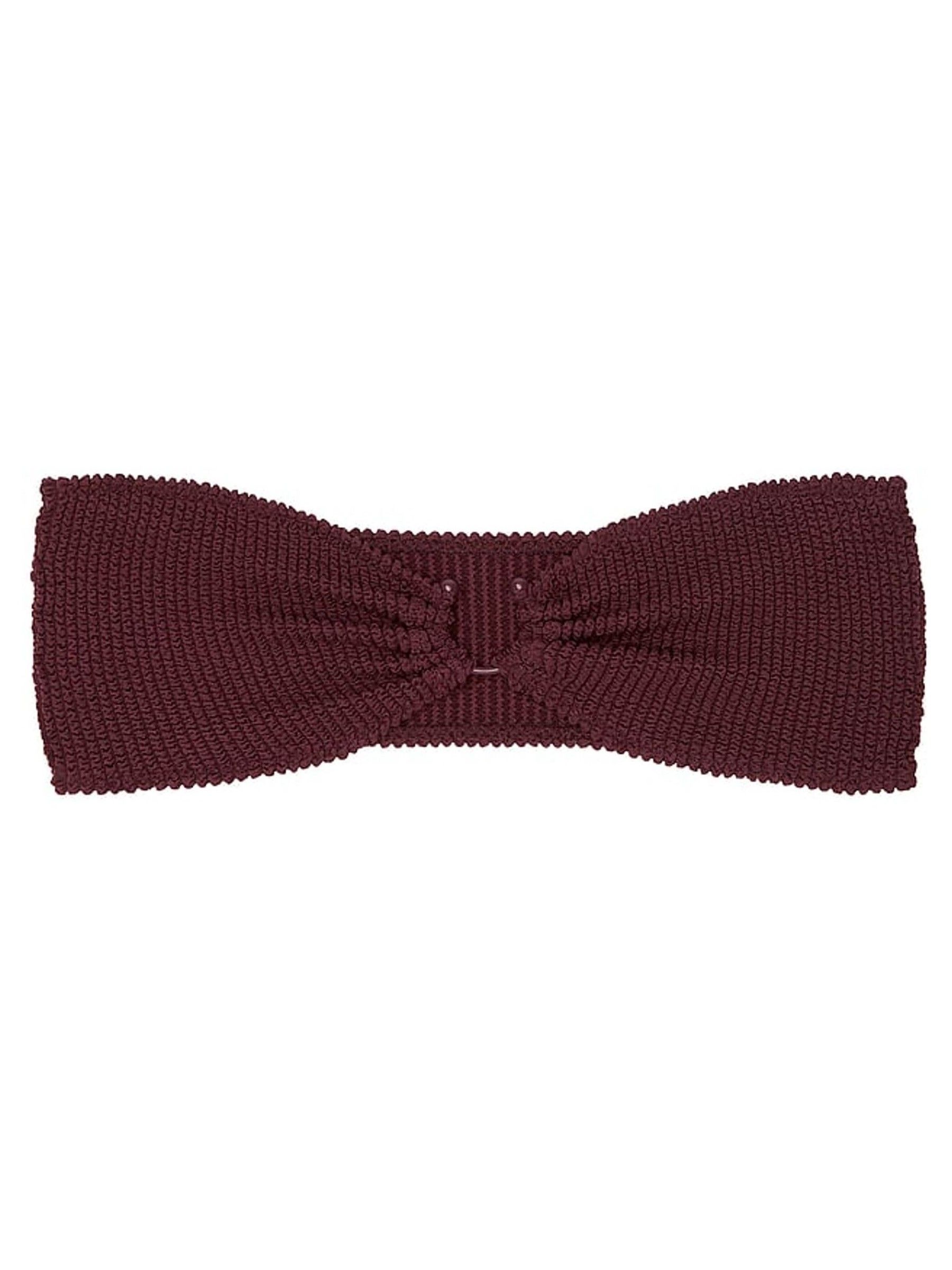 Burgundy Brown Strapless Crinkle U-Ring Bandeau Bikini Top - Image 4 of 4