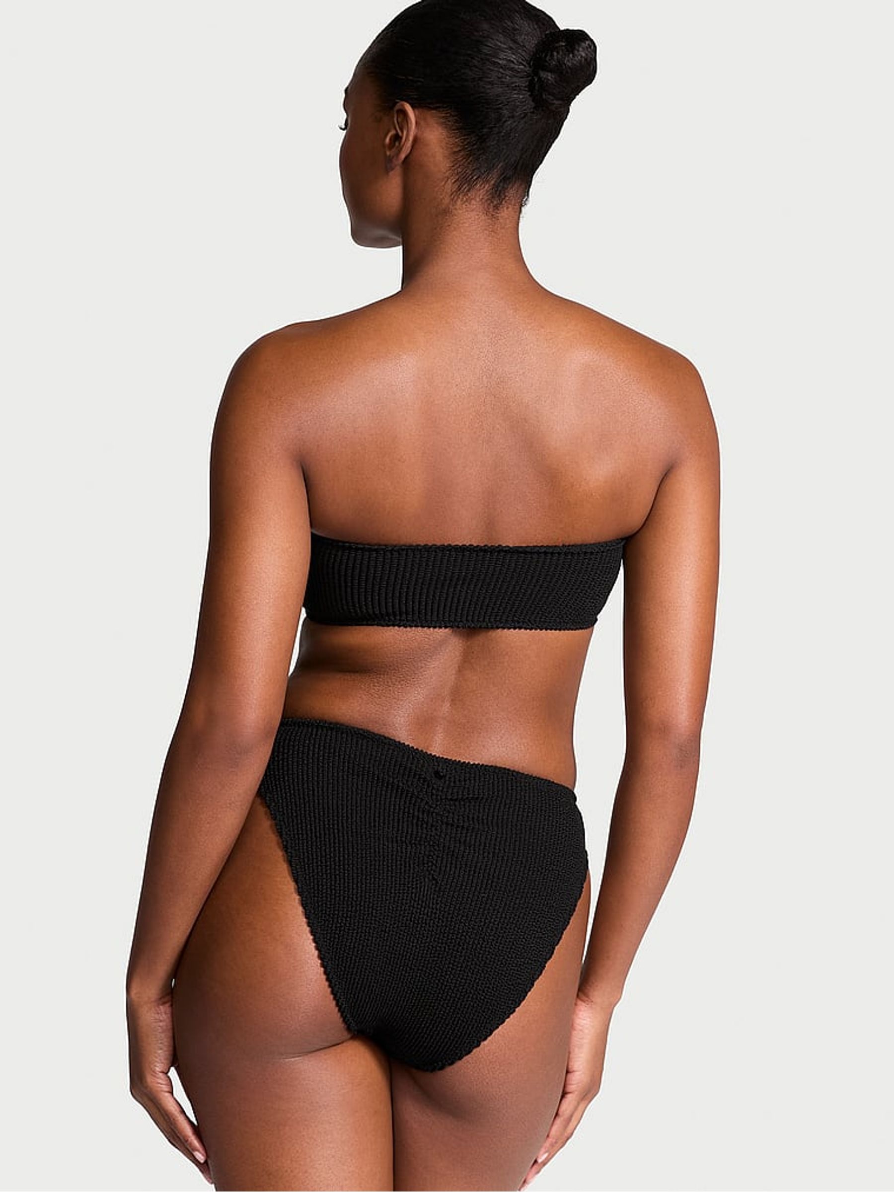 Pure Black Strapless Crinkle U-Ring Bandeau Bikini Top - Image 2 of 3