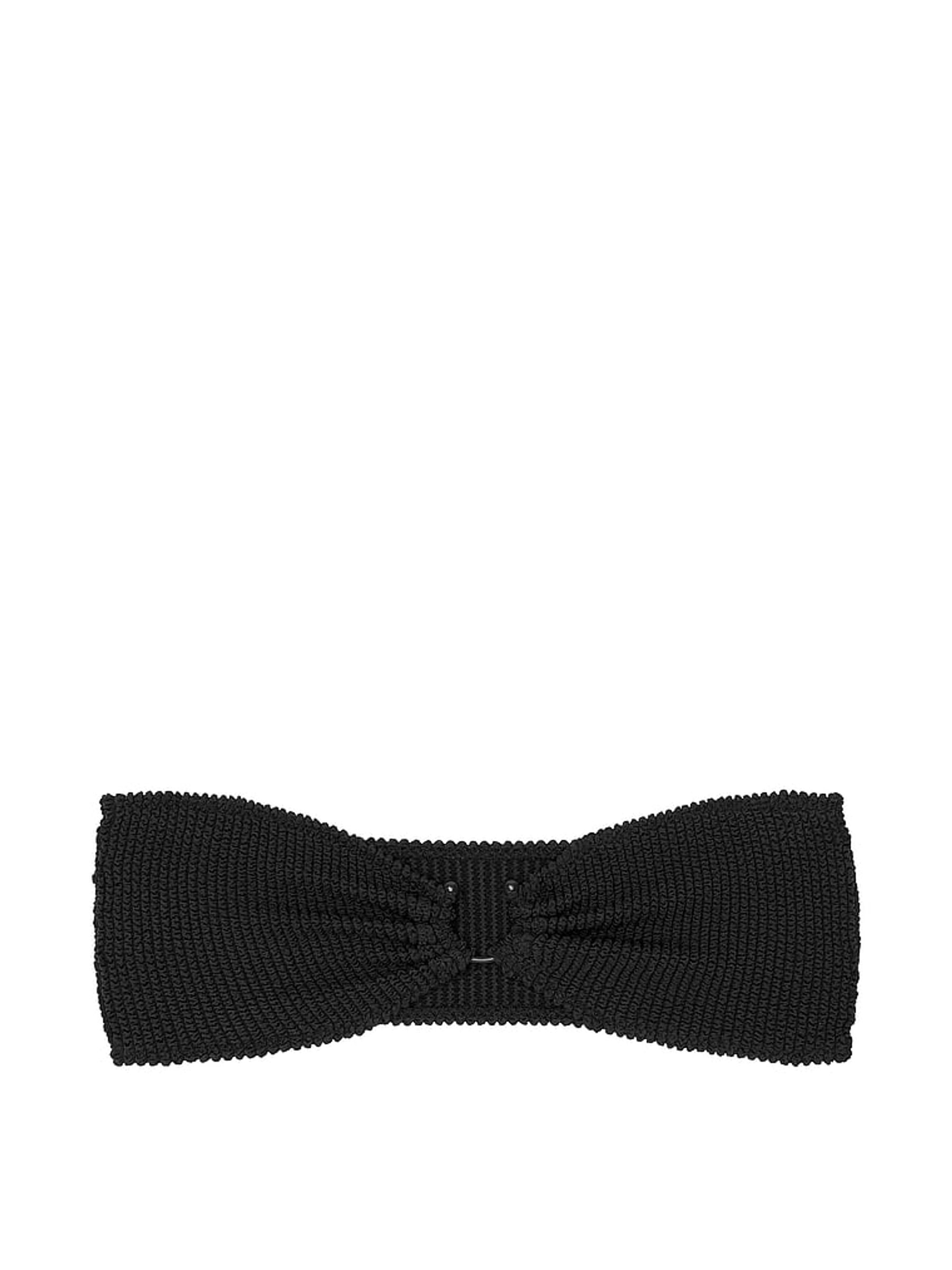 Pure Black Strapless Crinkle U-Ring Bandeau Bikini Top - Image 4 of 4