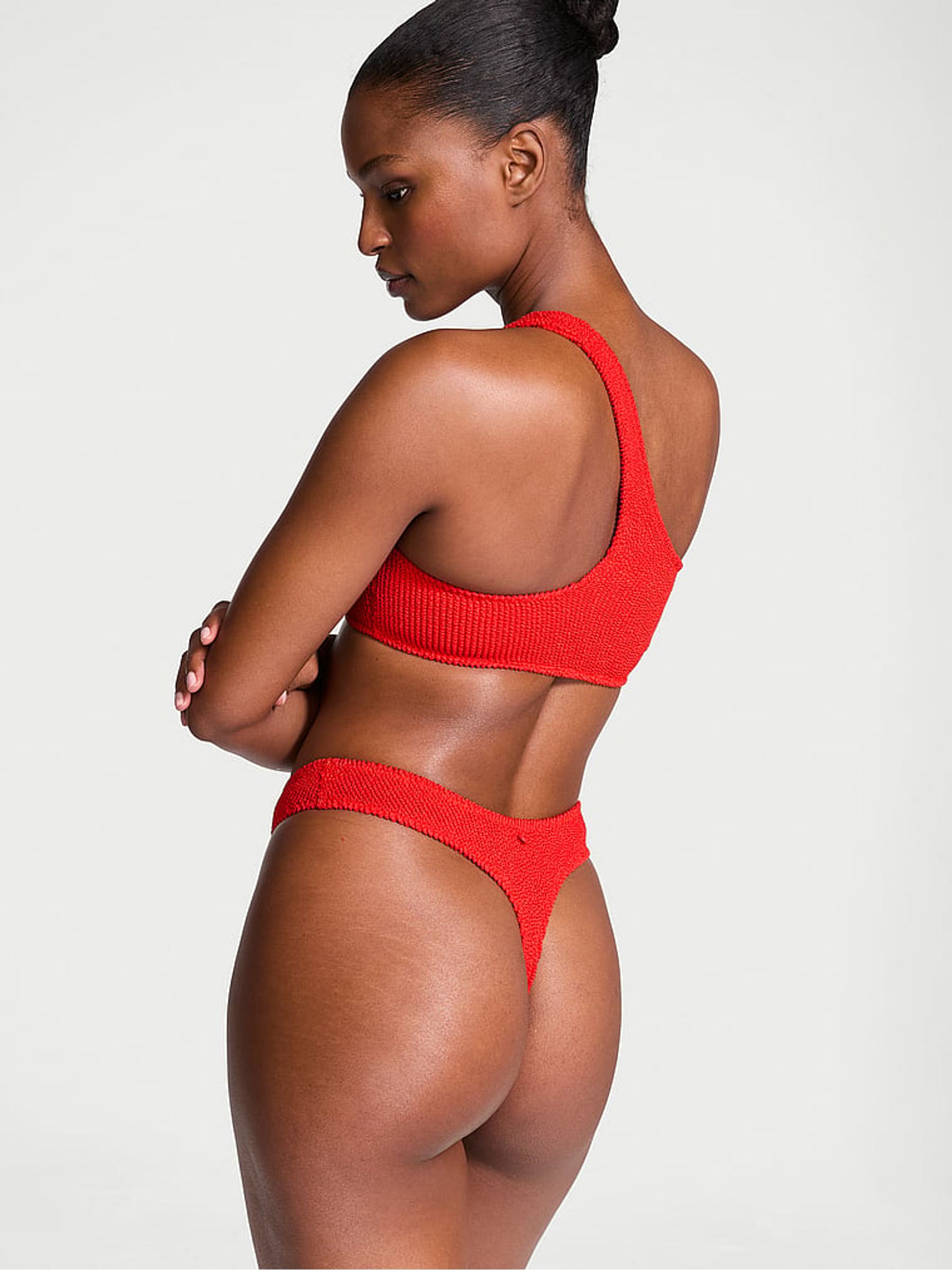 Vermillion Red One Shoulder Crinkle Bikini Top - Image 2 of 4