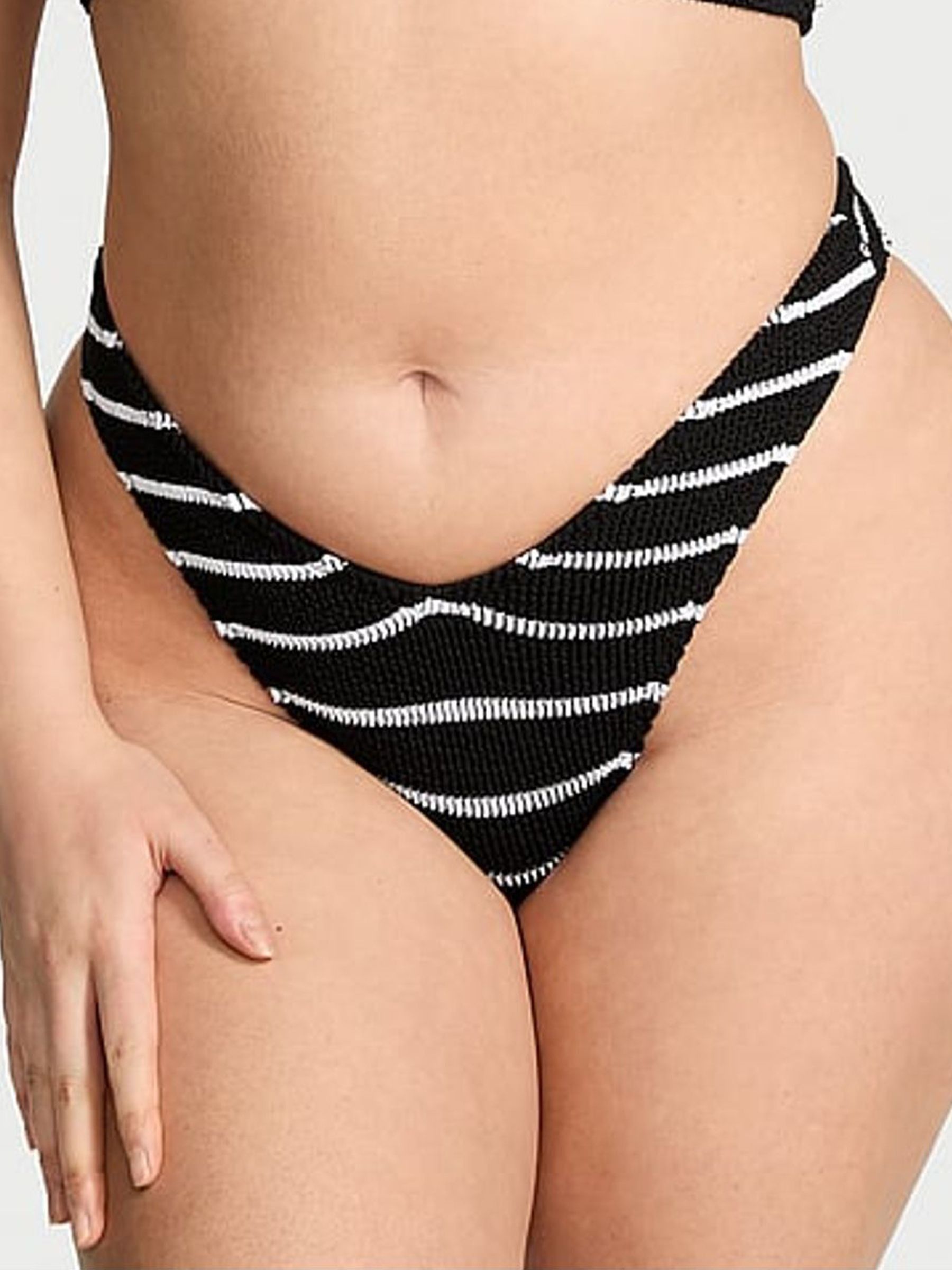 Black And White Stripe Brazilian Crinkle Bikini Bottoms - Image 1 of 4