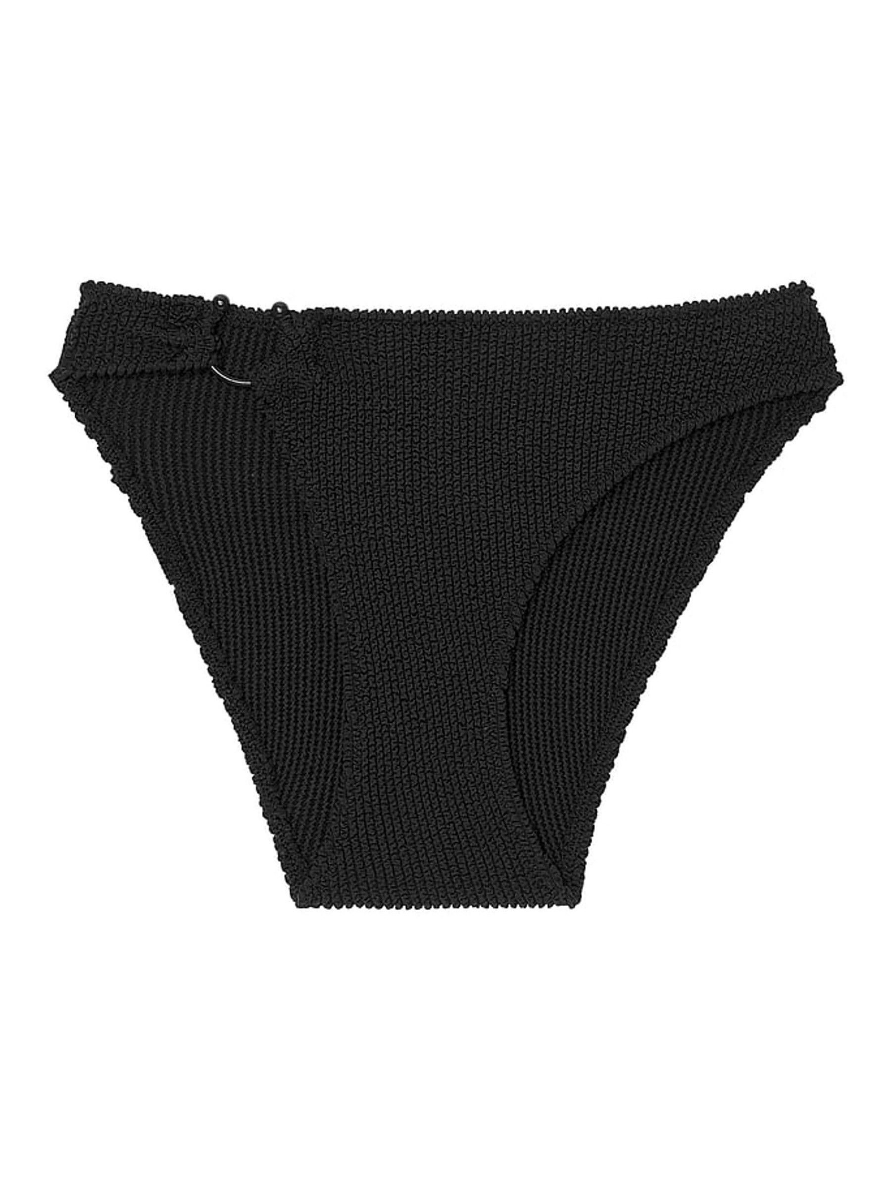 Pure Black High Leg Crinkle U-Ring Bikini Bottoms - Image 4 of 4
