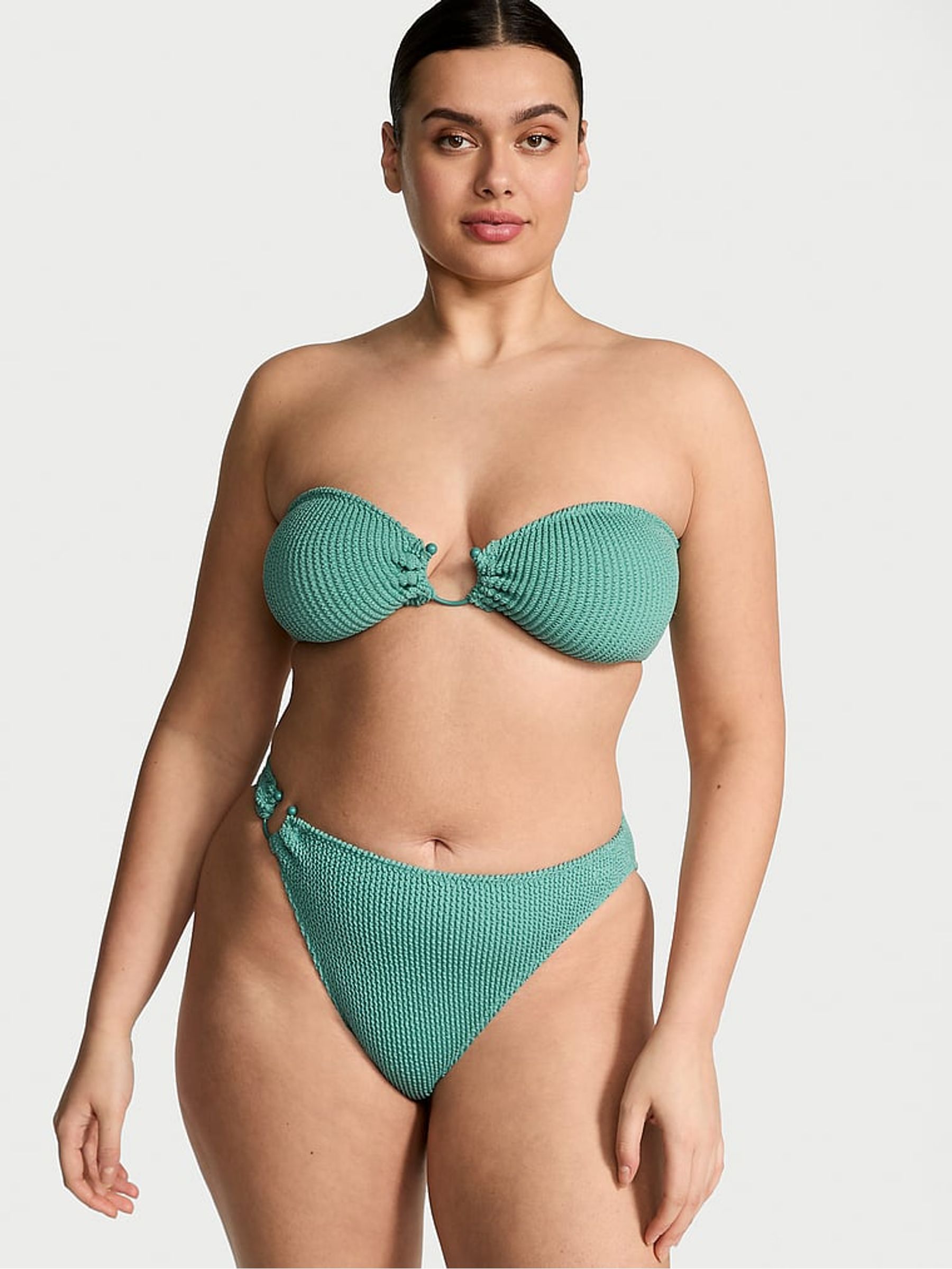 Gentle Green Strapless Crinkle U-Ring Bandeau Bikini Top - Image 3 of 3