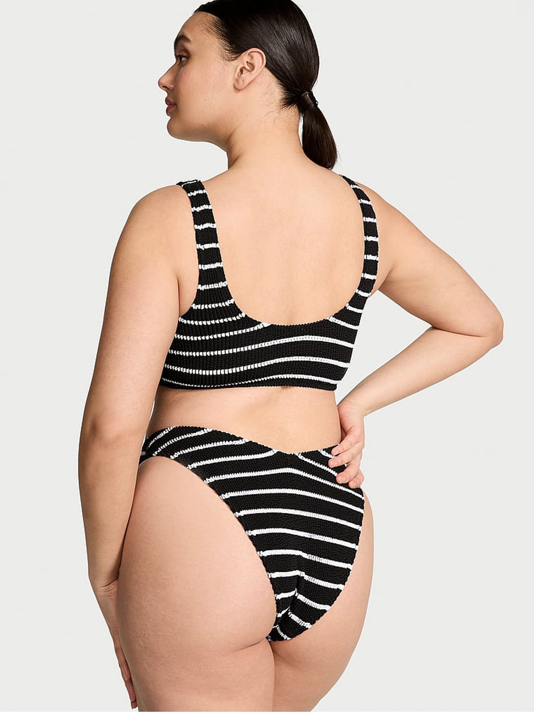 Black And White Stripe Scoop Crinkle Bikini Top - Image 2 of 3