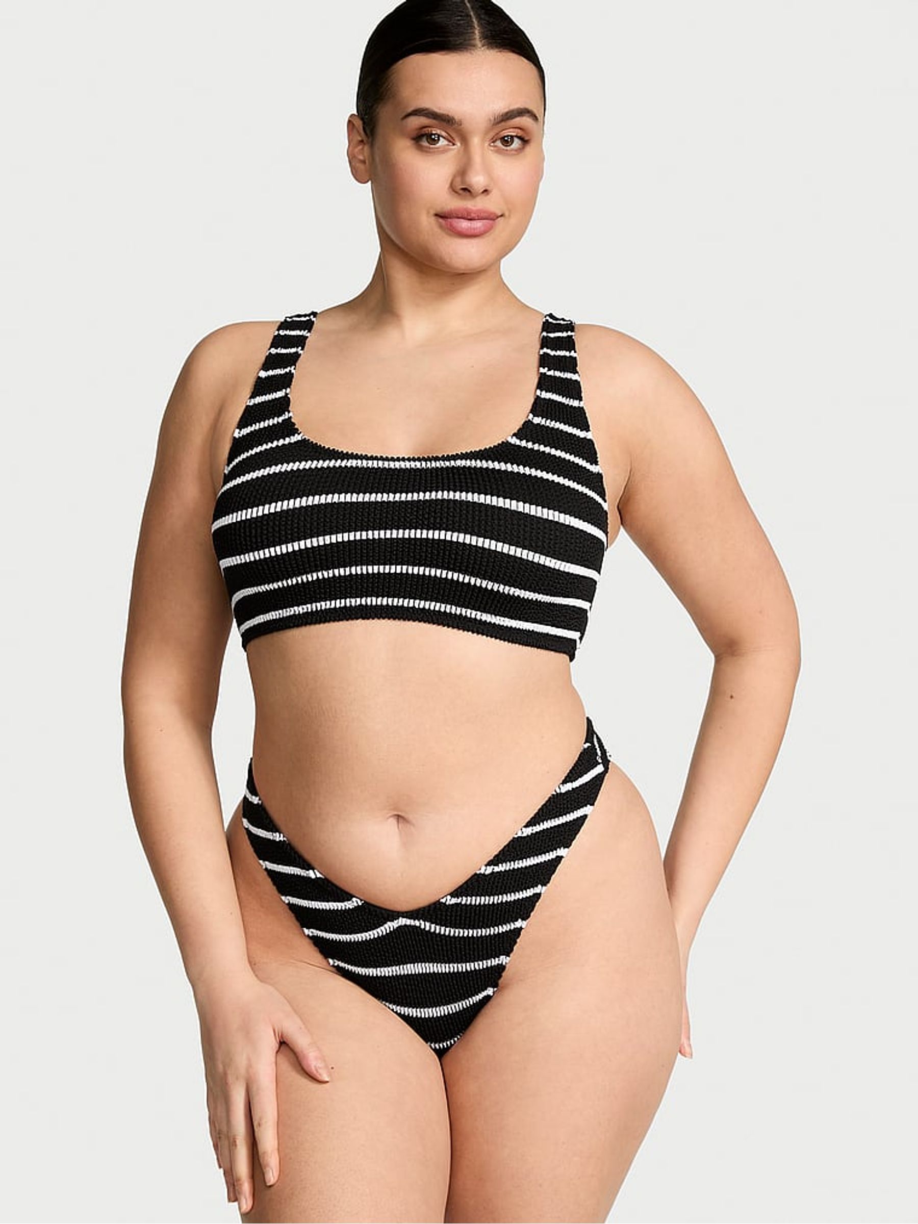 Black And White Stripe Scoop Crinkle Bikini Top - Image 3 of 3