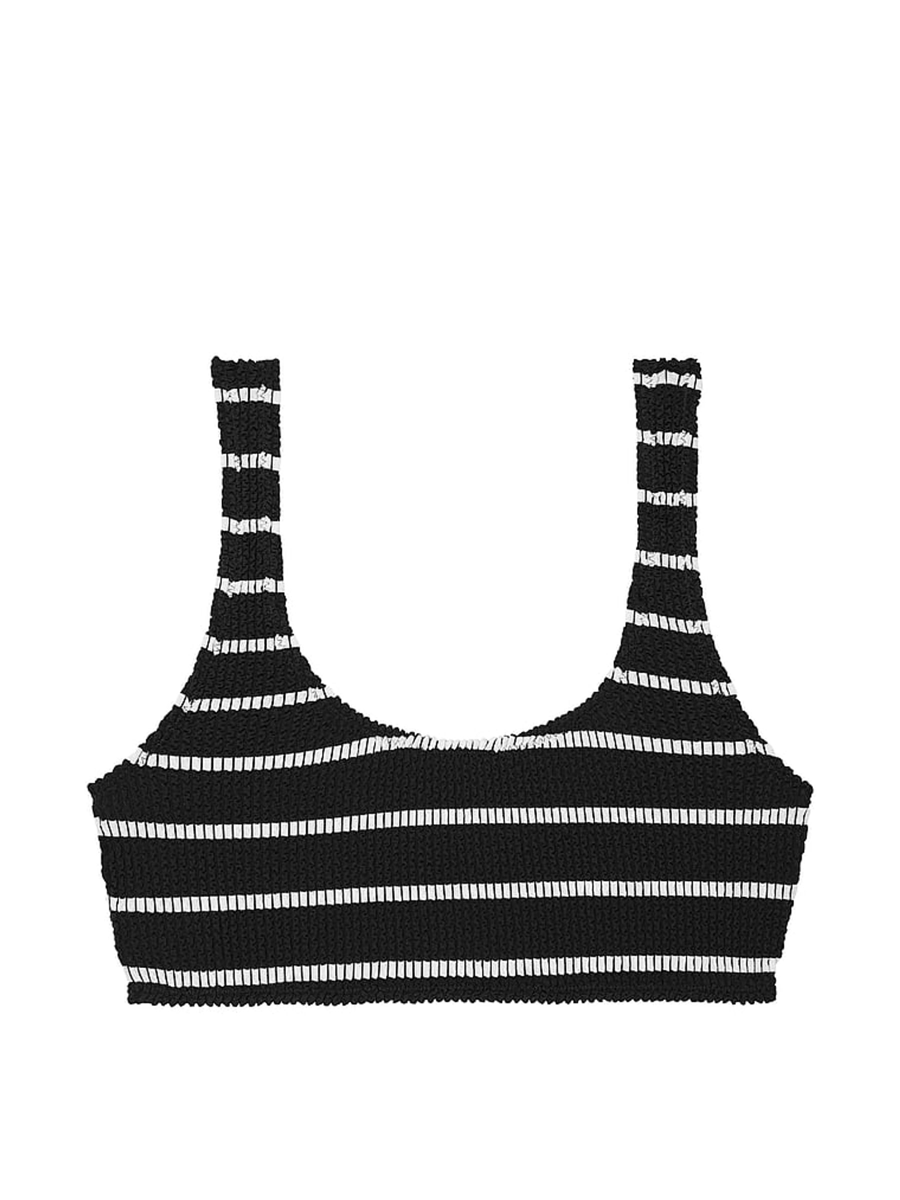 Black And White Stripe Scoop Crinkle Bikini Top - Image 4 of 4