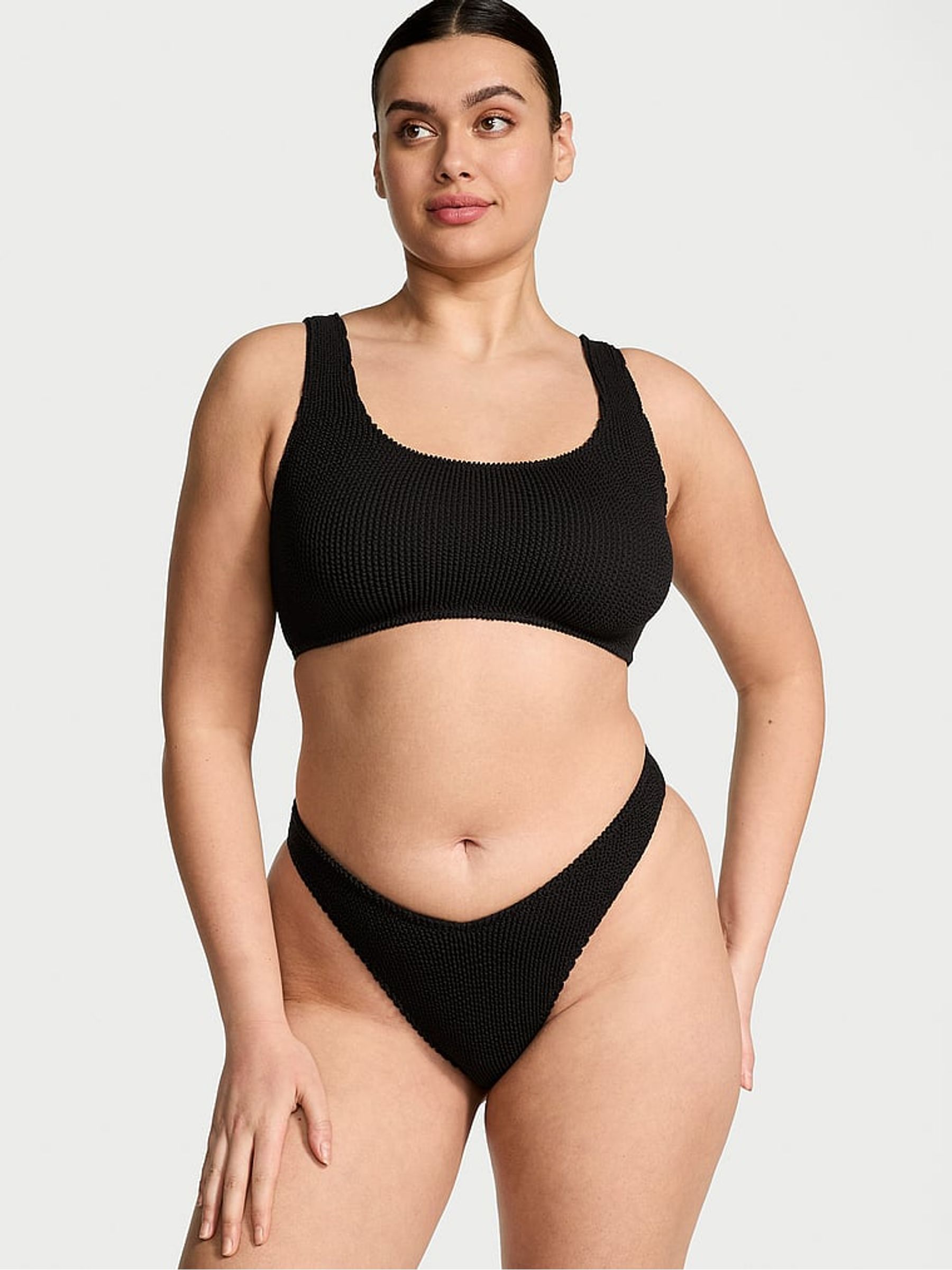 Black Scoop Crinkle Bikini Top - Image 2 of 3