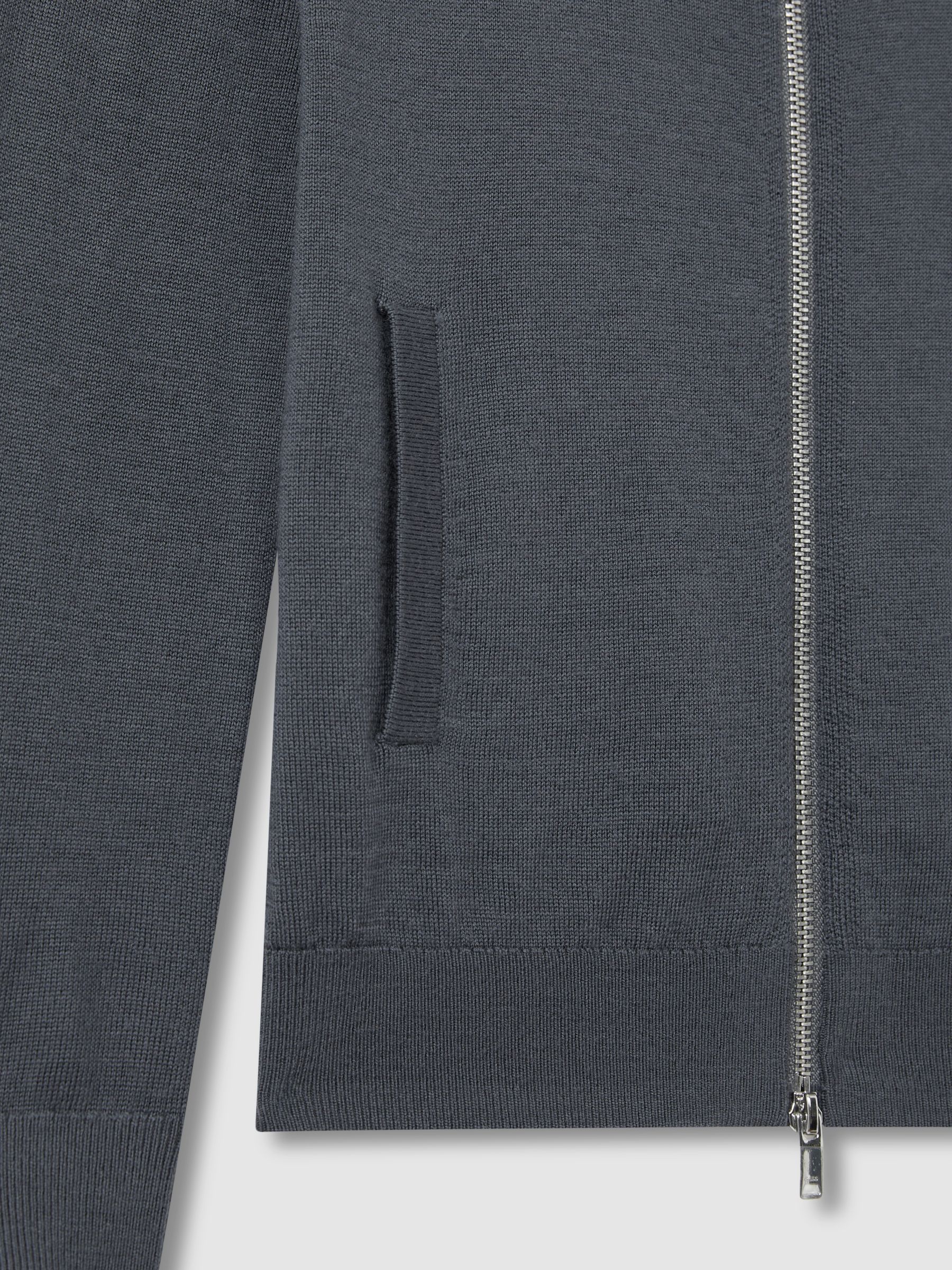 3-9 yrs Merino Wool Zip-Through Funnel-Neck Cardigan in Blackened Blue - Image 4 of 4