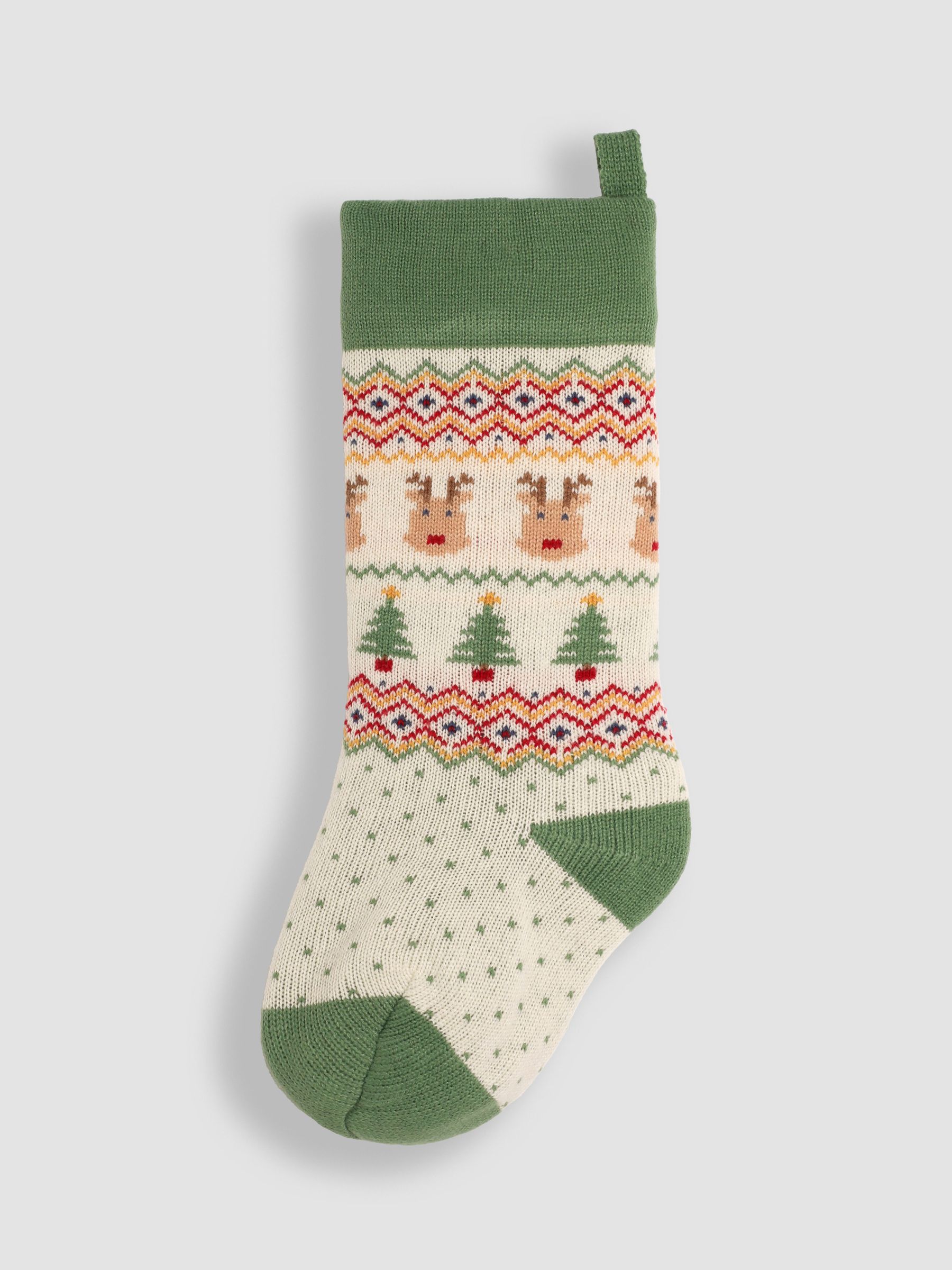Green Personalised Green Reindeer Knitted Stocking - Image 2 of 2