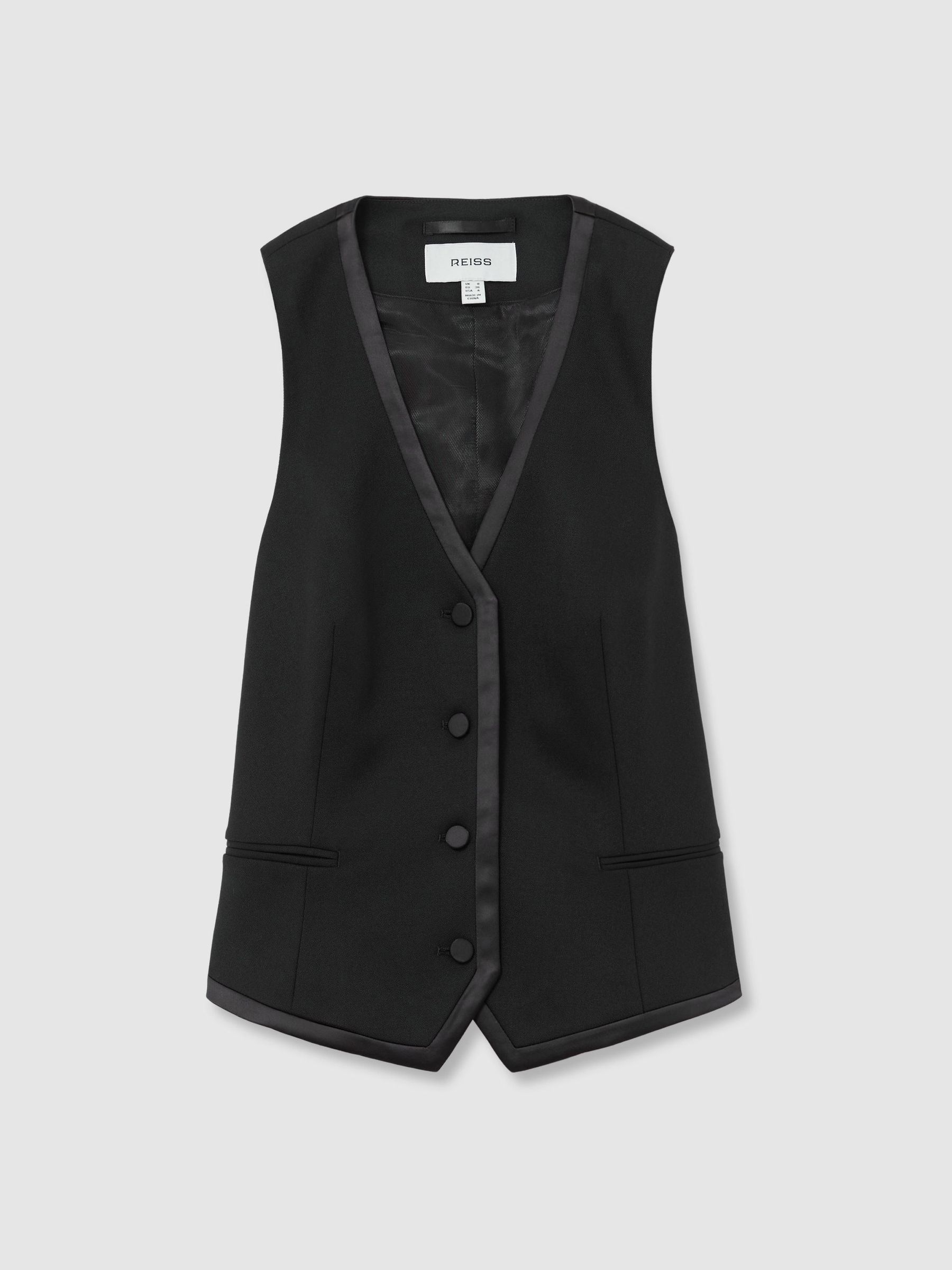 Wool-Blend Tailored Tuxedo Waistcoat in Black - Image 2 of 6
